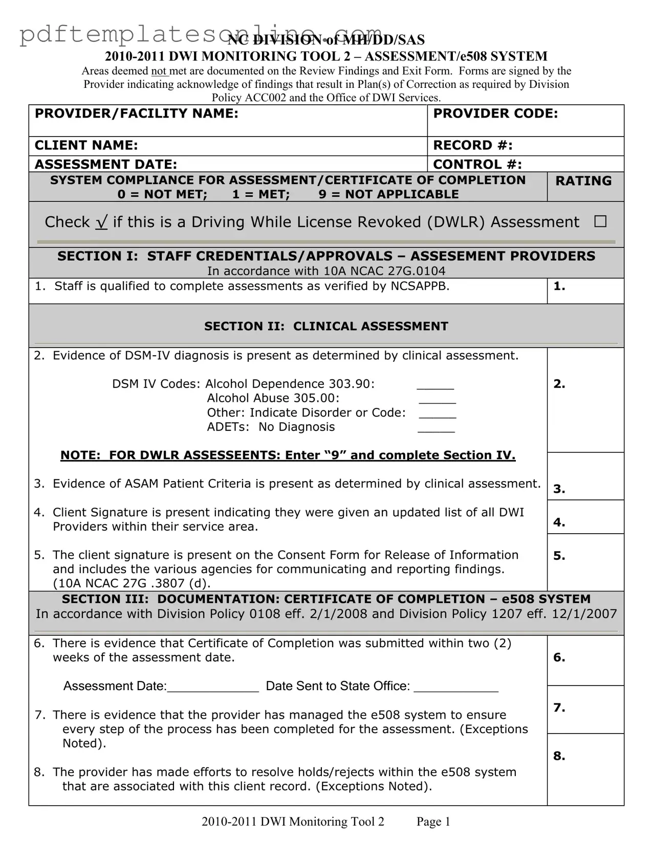 Blank 508 From Nc Dwi Services Form