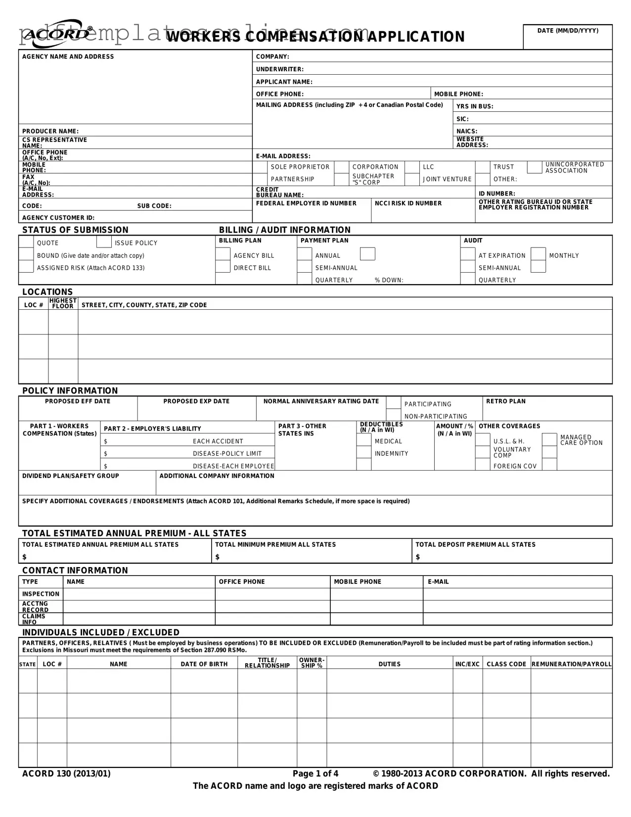 Blank Acord 130 Form