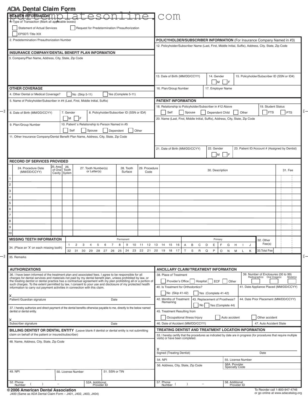 Blank Ada Dental Claim Form