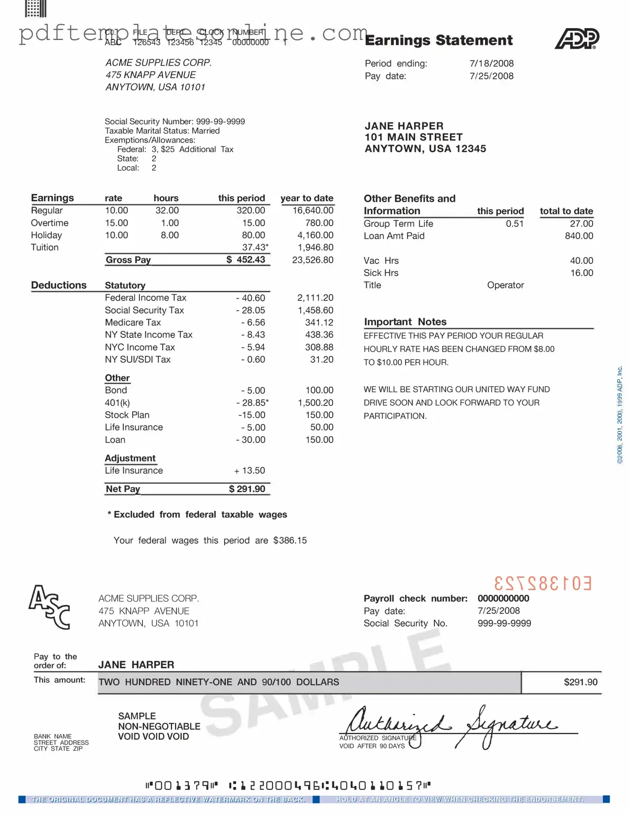 Blank Adp Pay Stub Form
