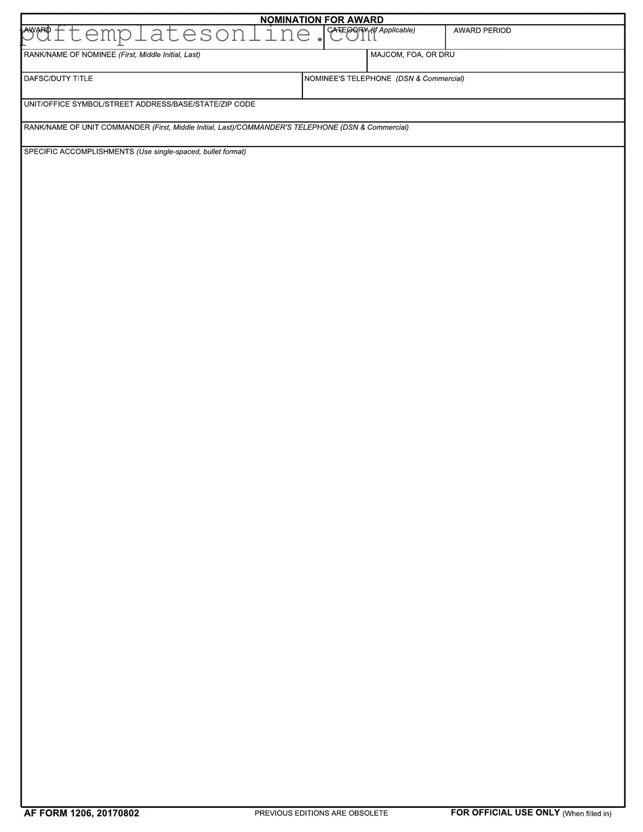 Blank Af 1206 Form