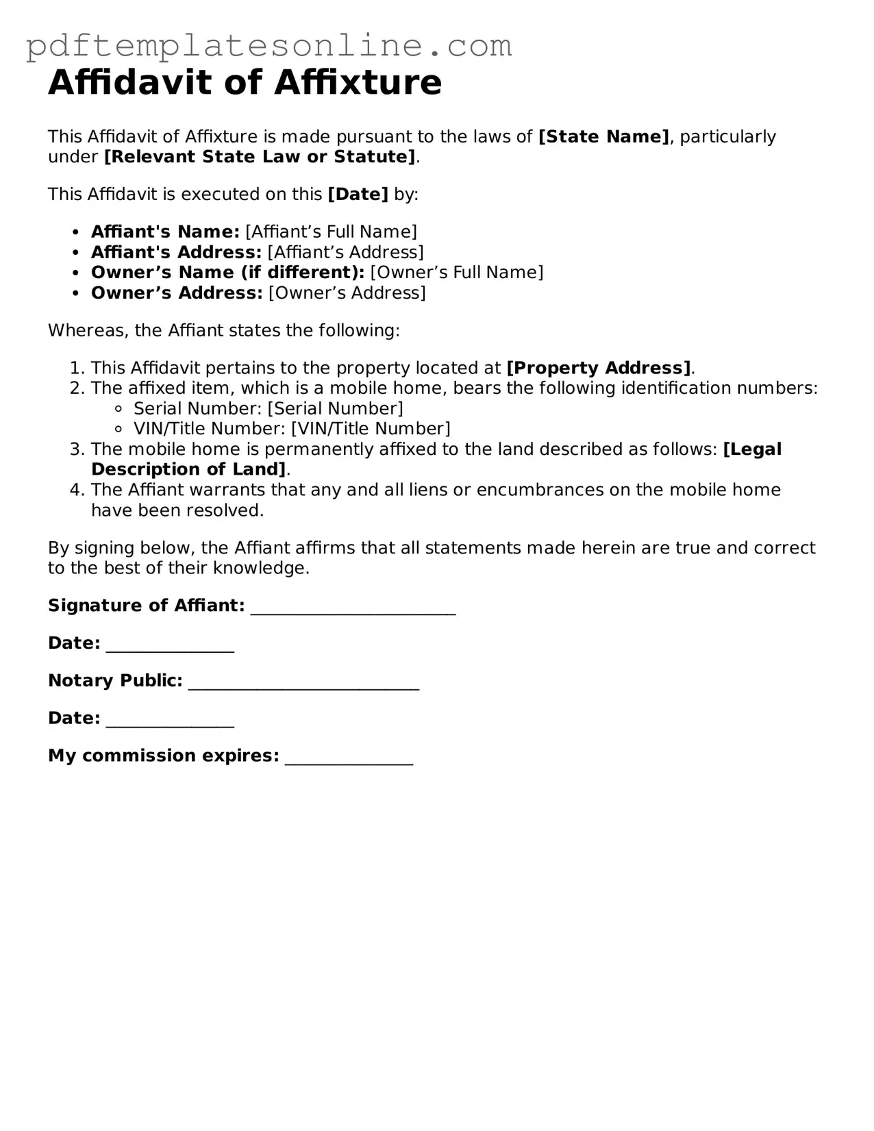 Fillable Affidavit of Affixture Document