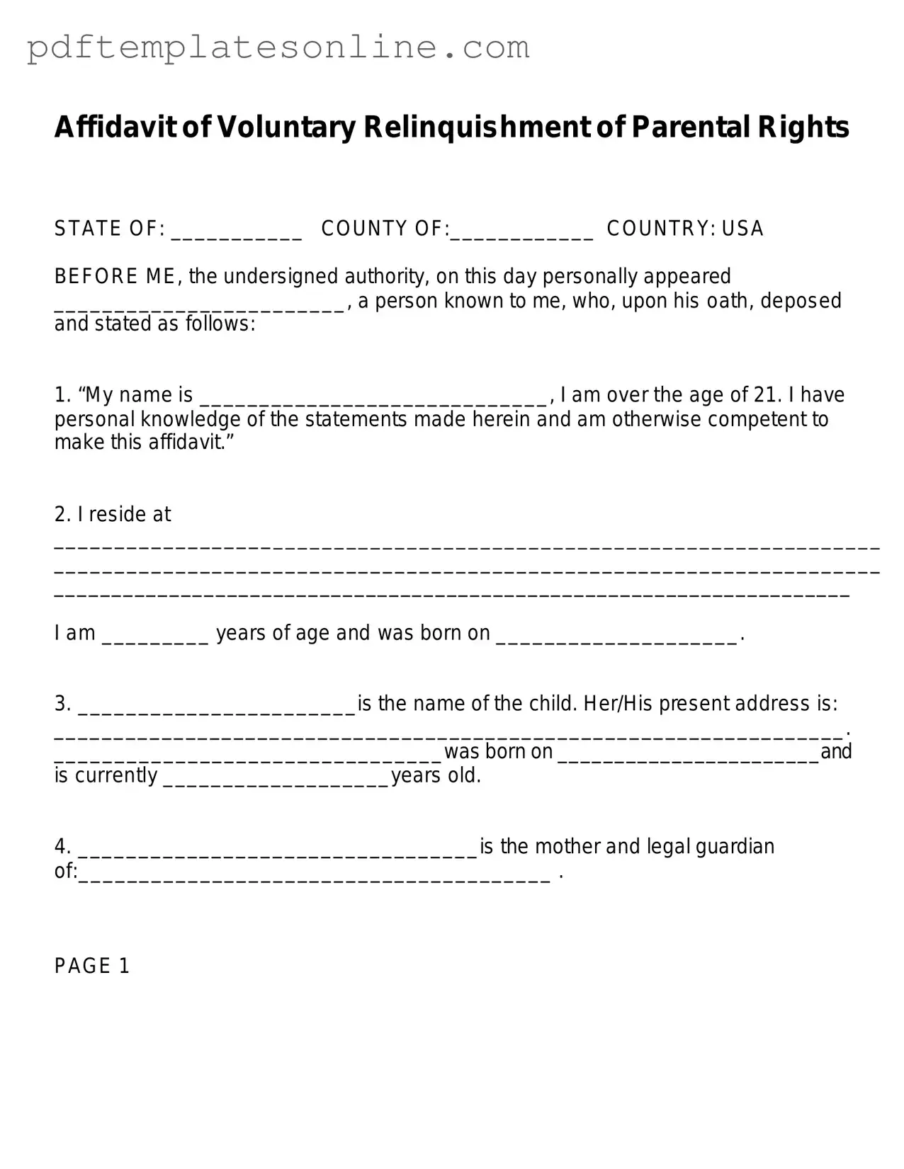 Blank Affidavit Parental Rights Form