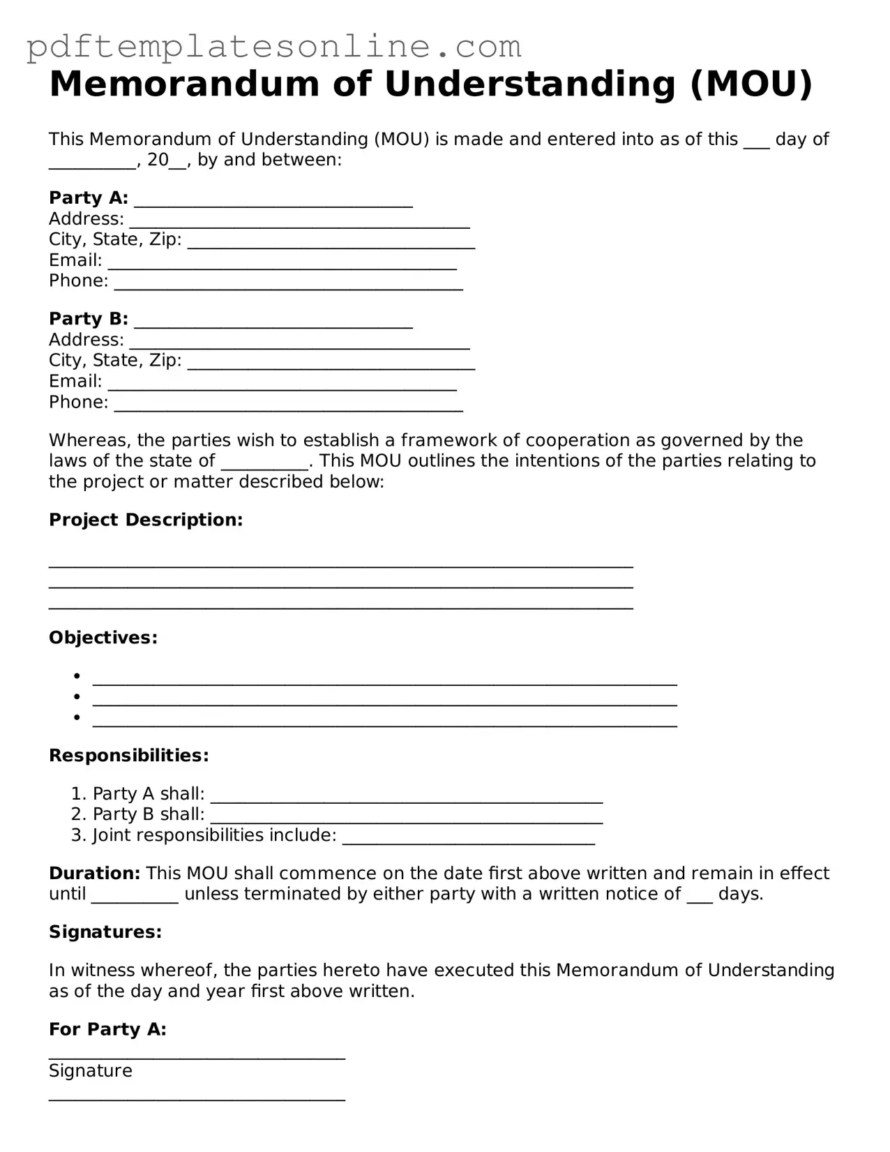 Fillable Memorandum of Understanding Document
