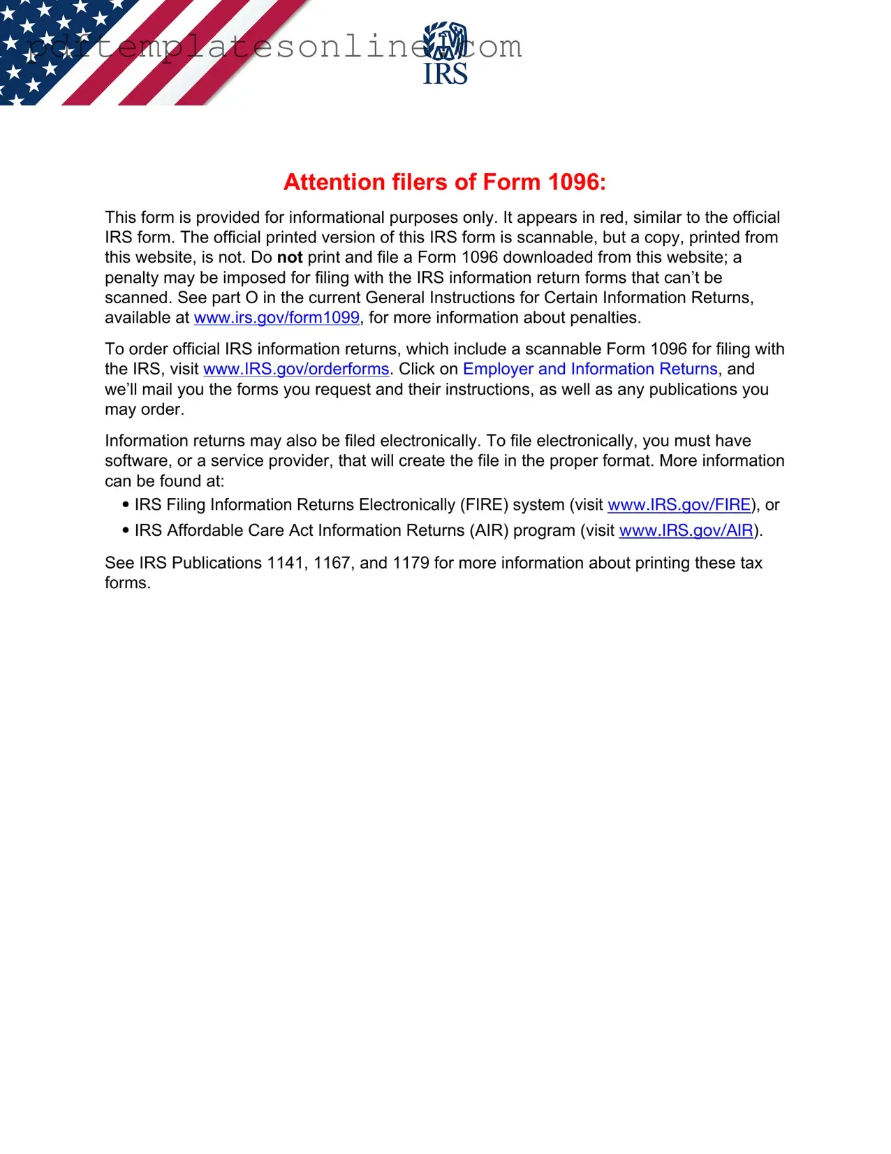Blank IRS 1096 Form