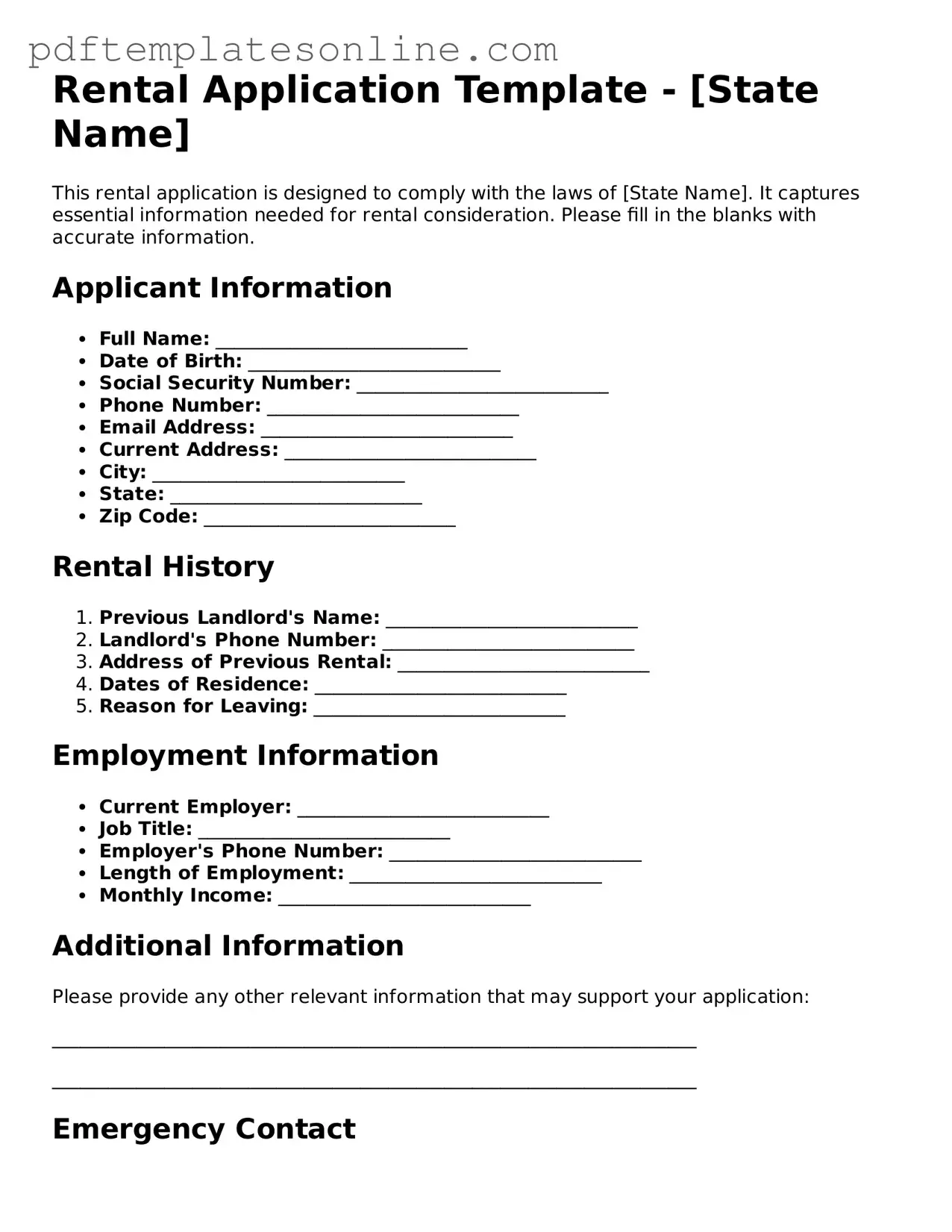 Fillable Rental Application Document
