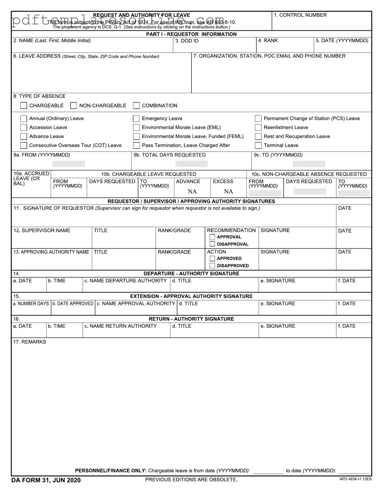 Blank Da 31 Form