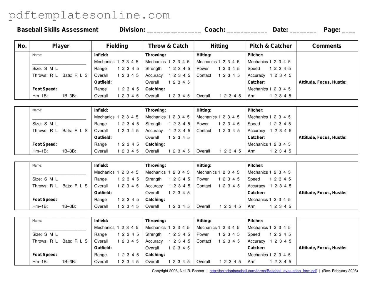 Blank Baseball Assessment Form
