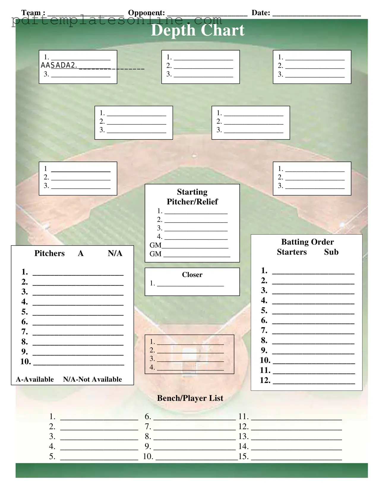 Blank Baseball Field Lineup Form