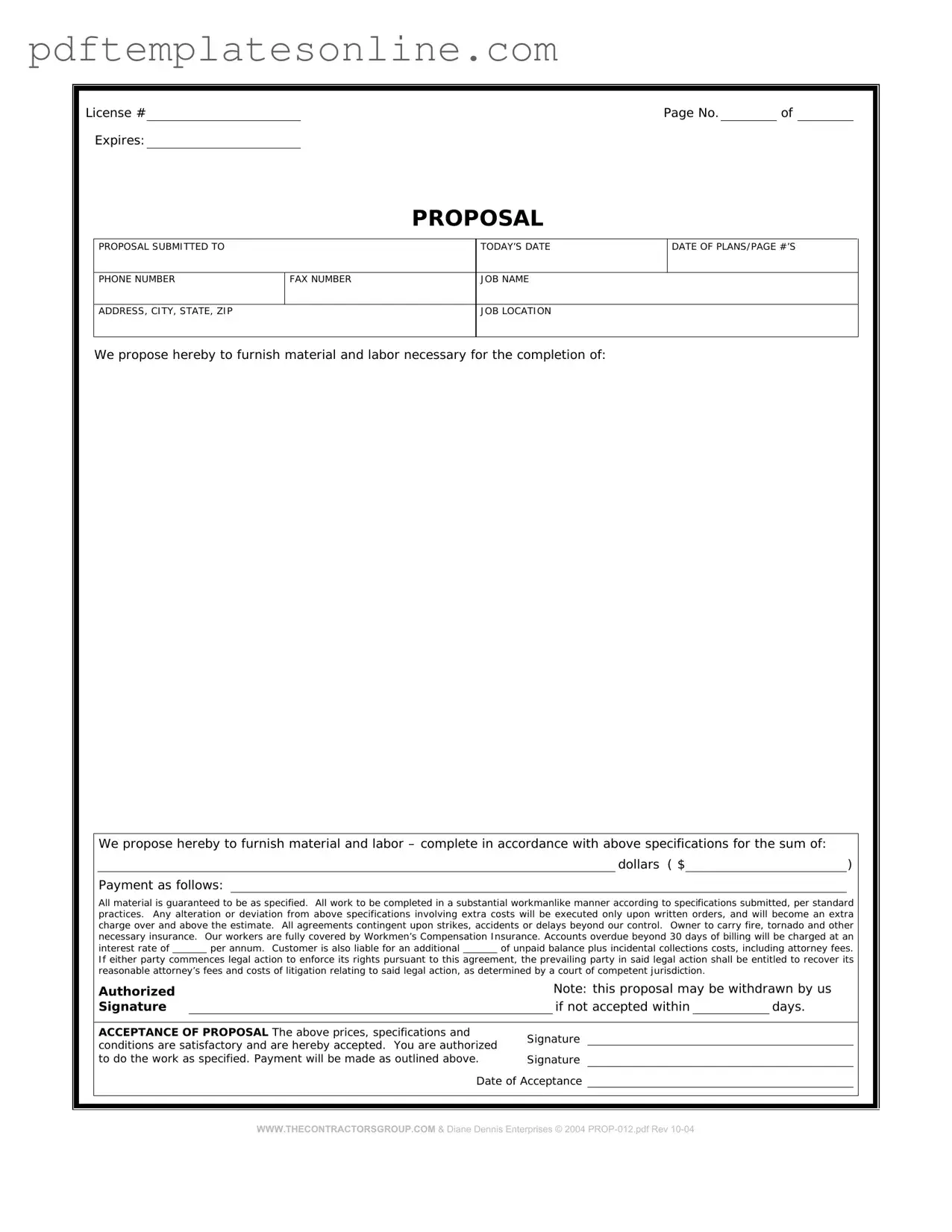 Blank Construction proposal form Form