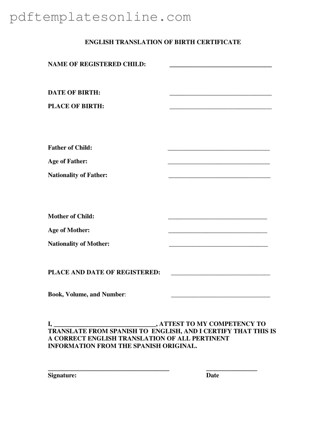 Blank Birth Certificate Translation To English Form