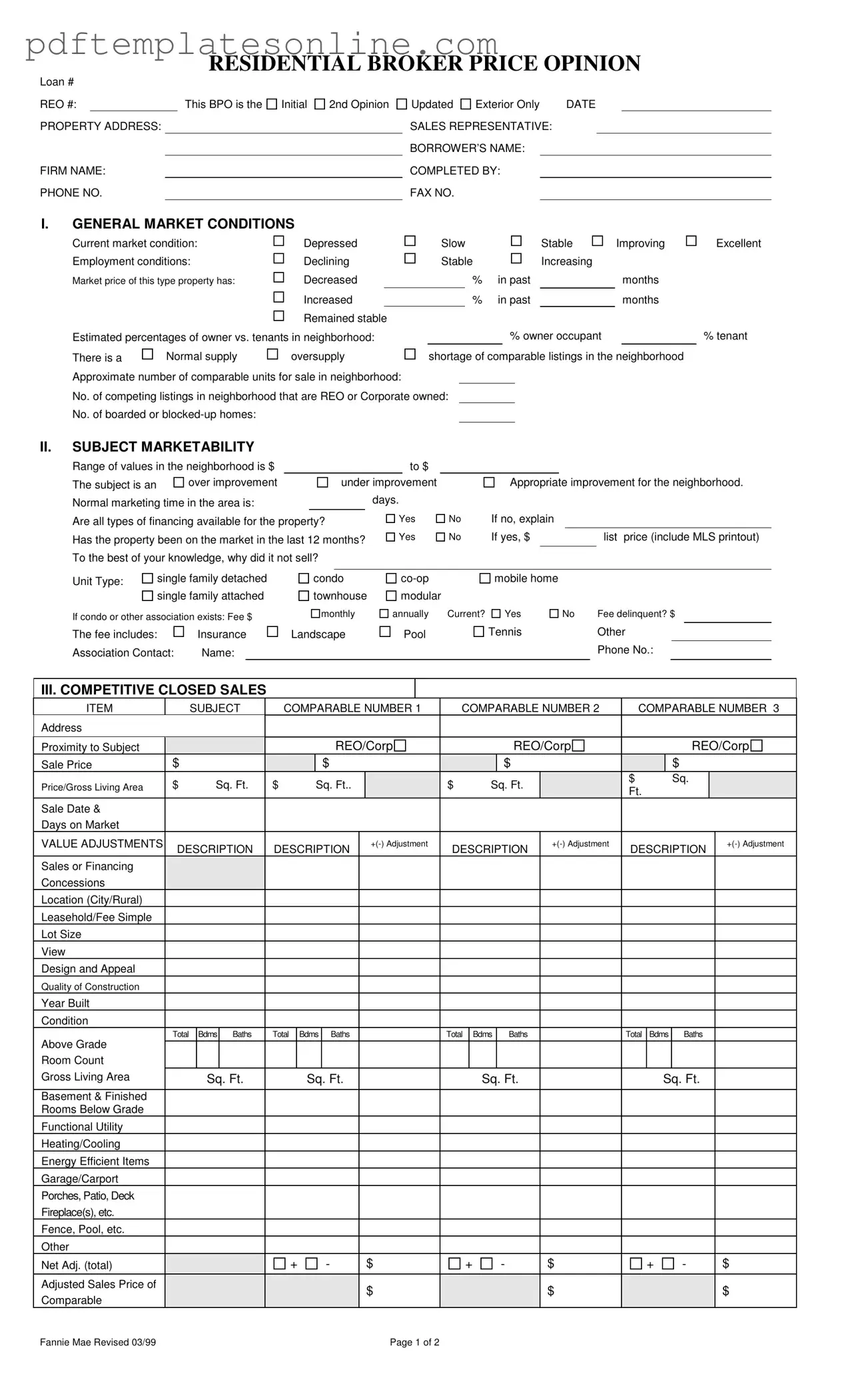 Blank Broker Price Opinion Form