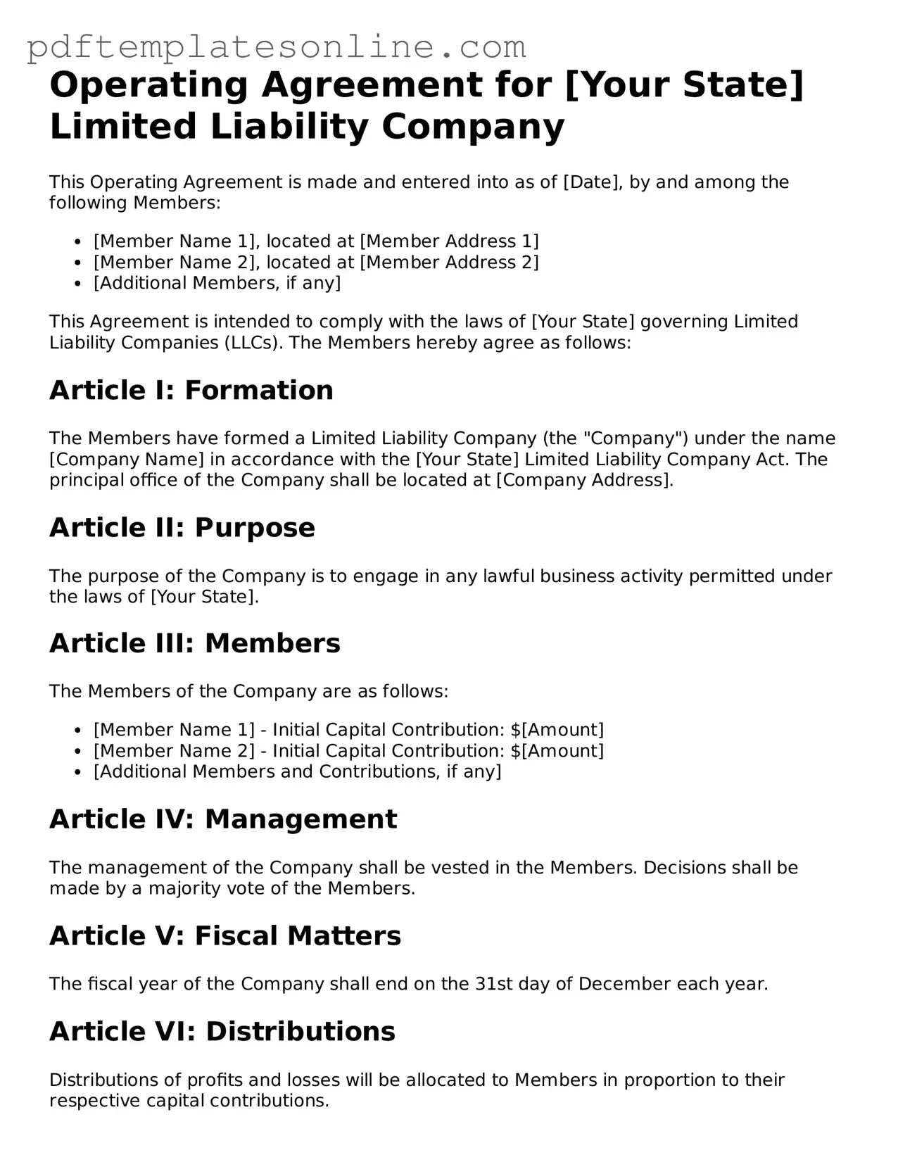 Fillable Operating Agreement Document