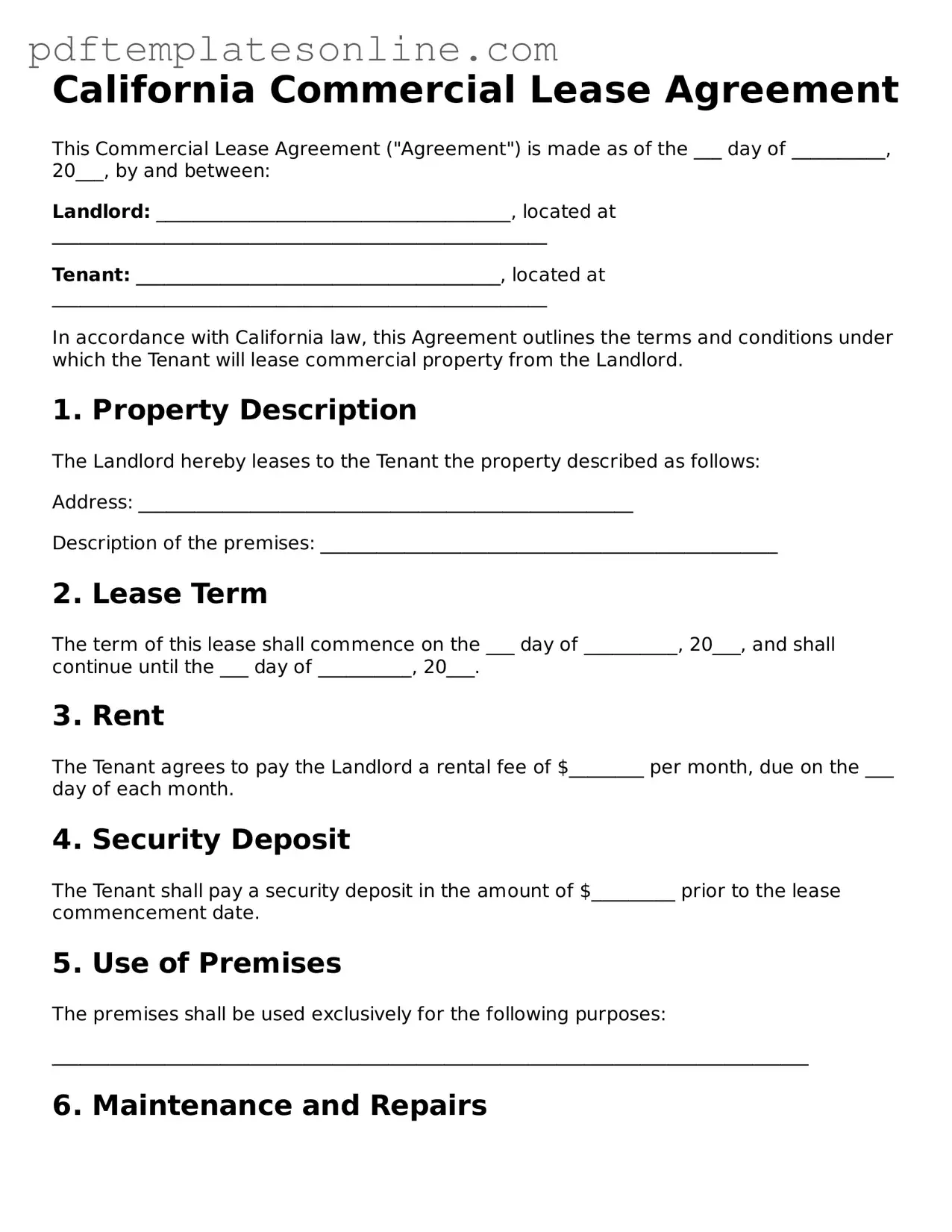 Official California Commercial Lease Agreement Document