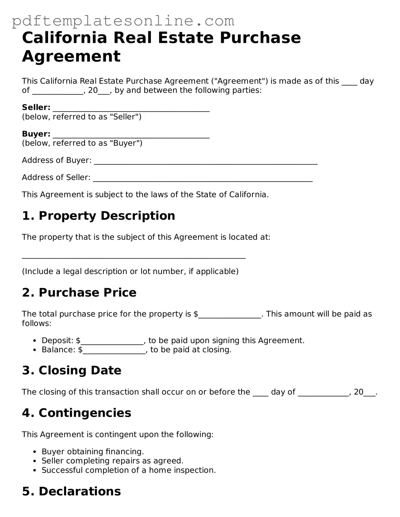 Official California Real Estate Purchase Agreement Document
