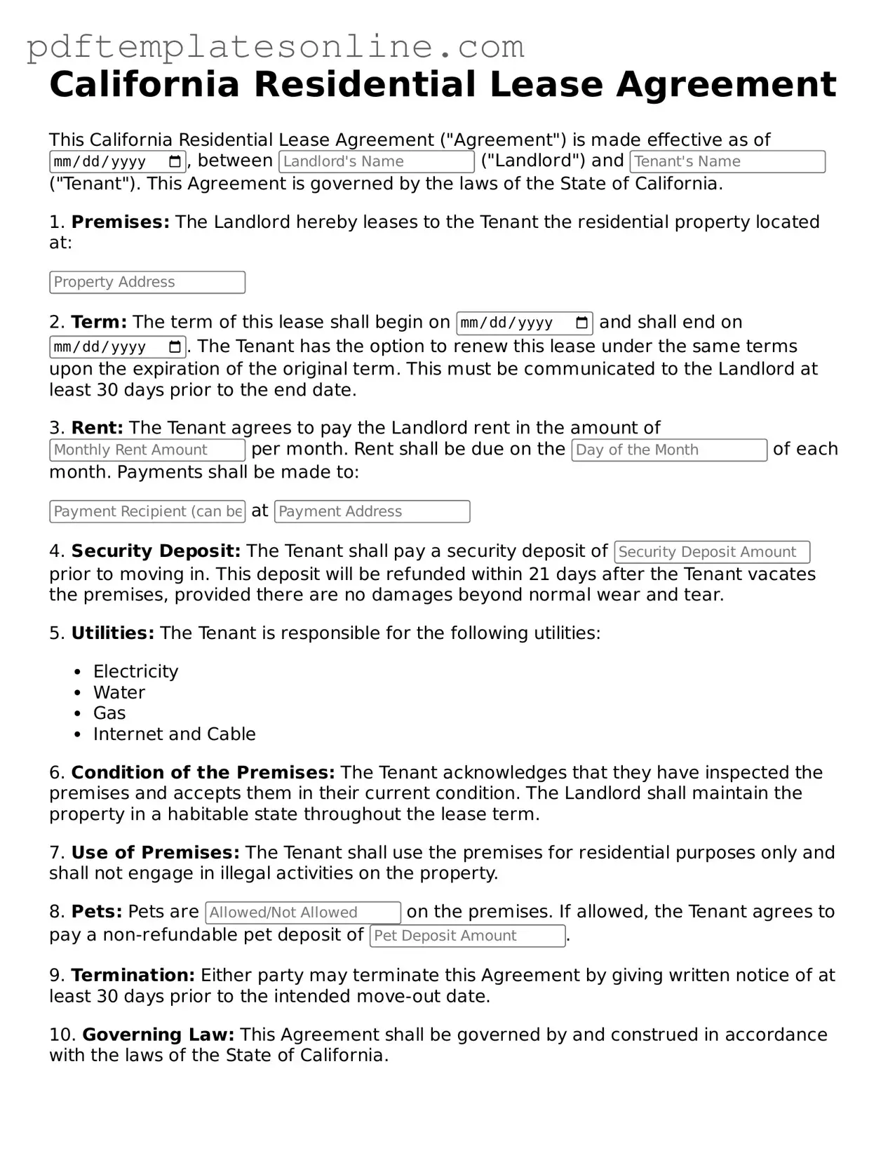 Official California Residential Lease Agreement Document