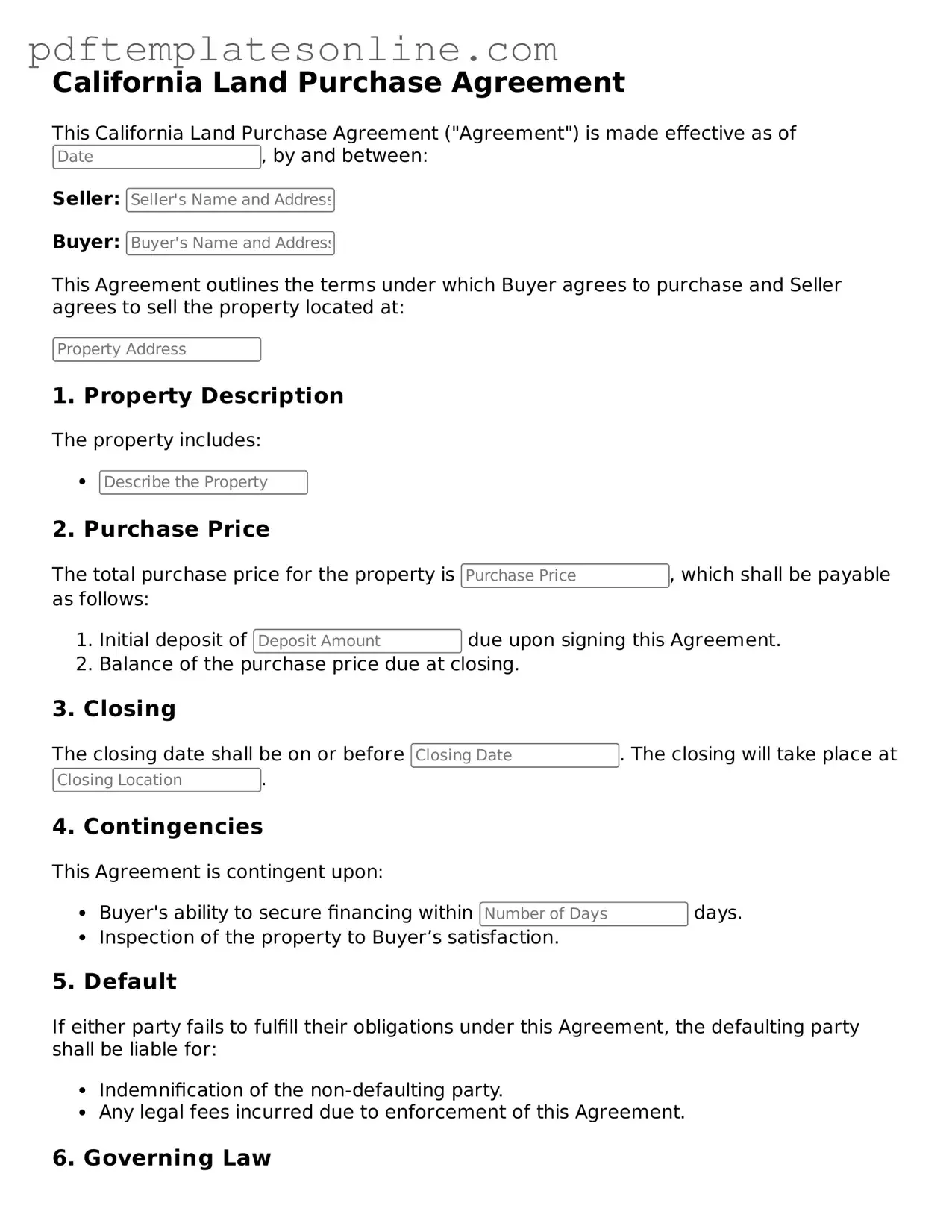 Official California Land Purchase Agreement Document