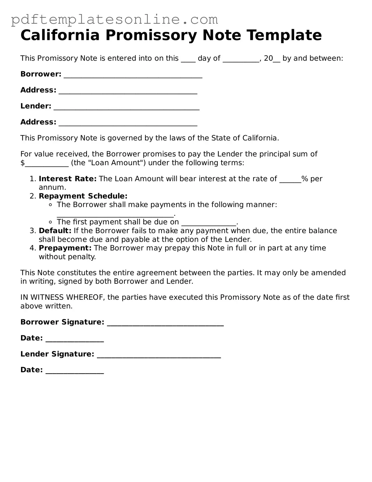 Official California Promissory Note Document