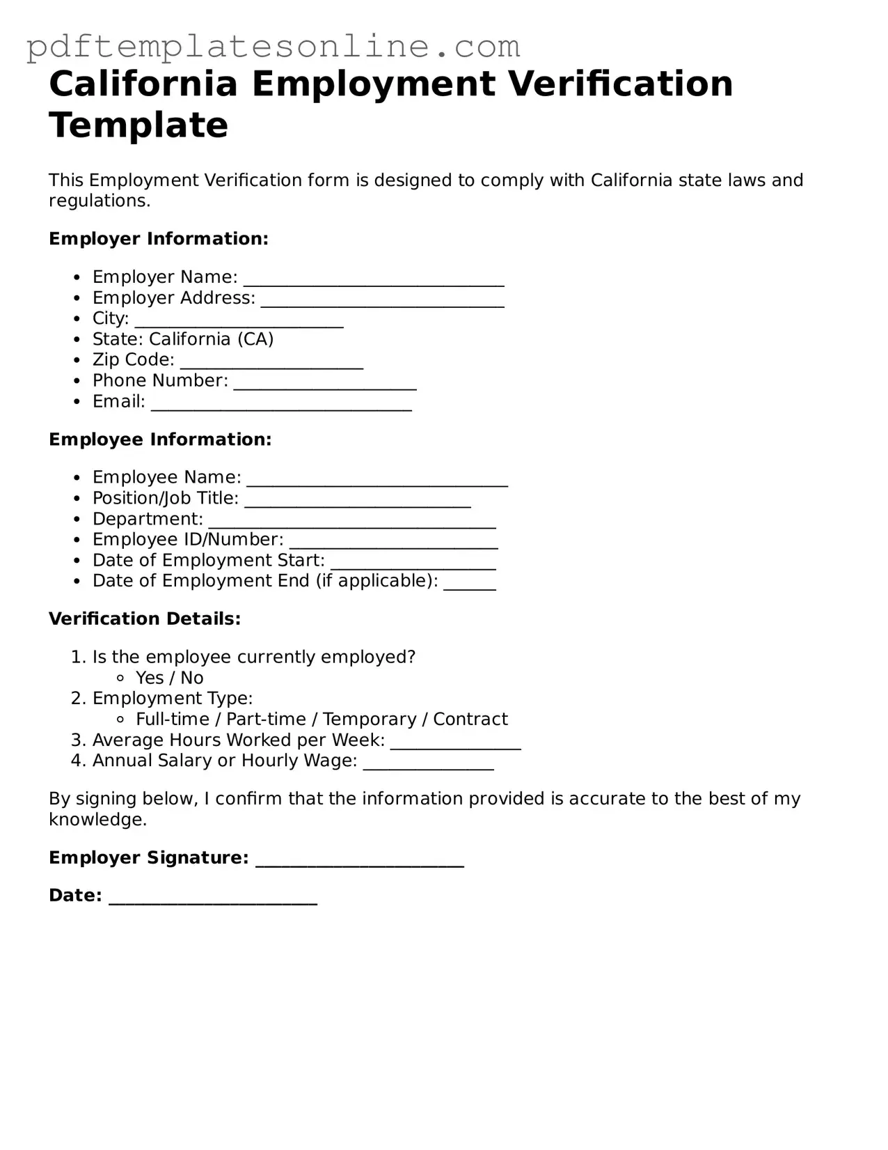 Official California Employment Verification Document