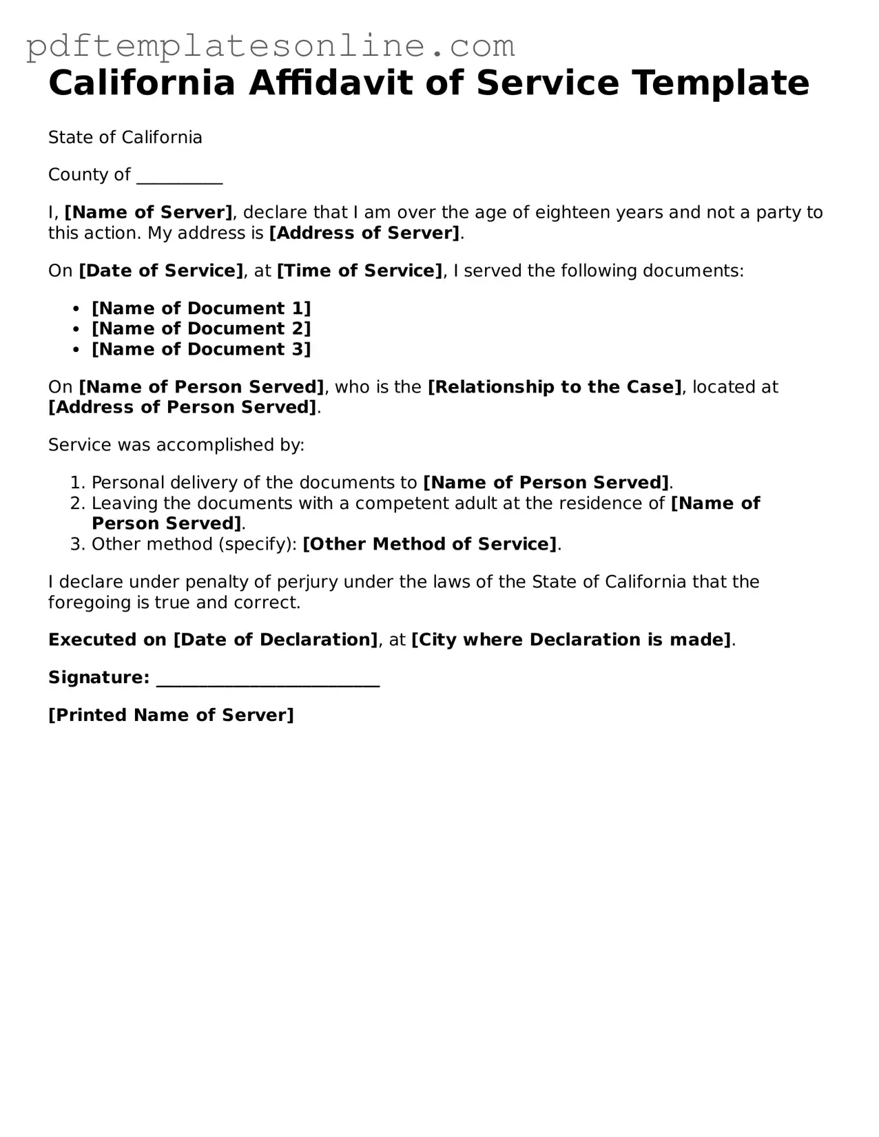 Official California Affidavit of Service Document