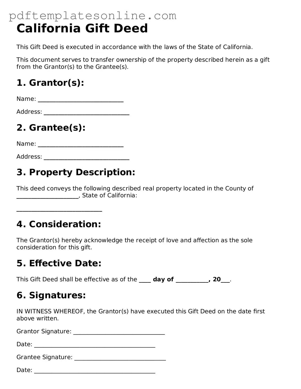 Official California Gift Deed Document
