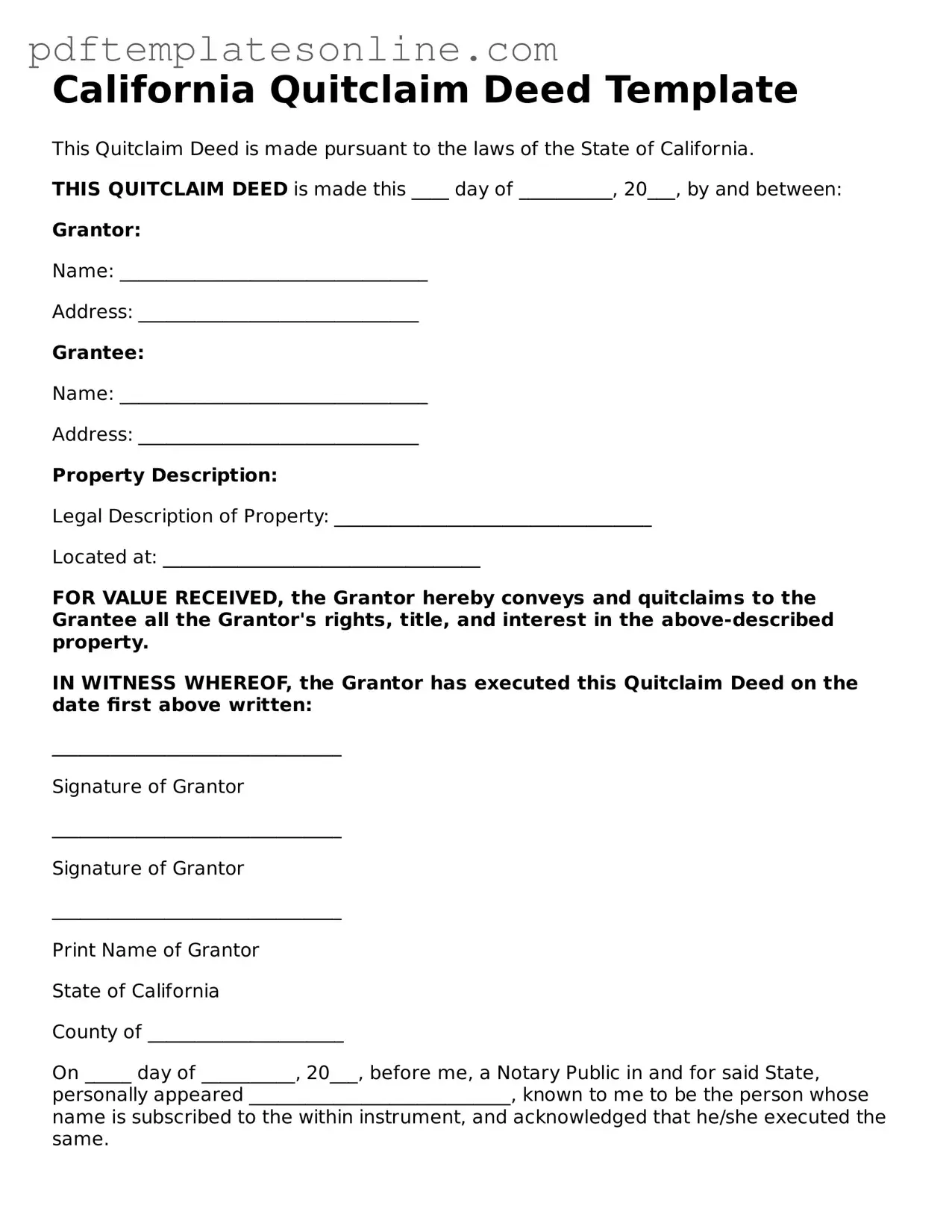Official California Quitclaim Deed Document