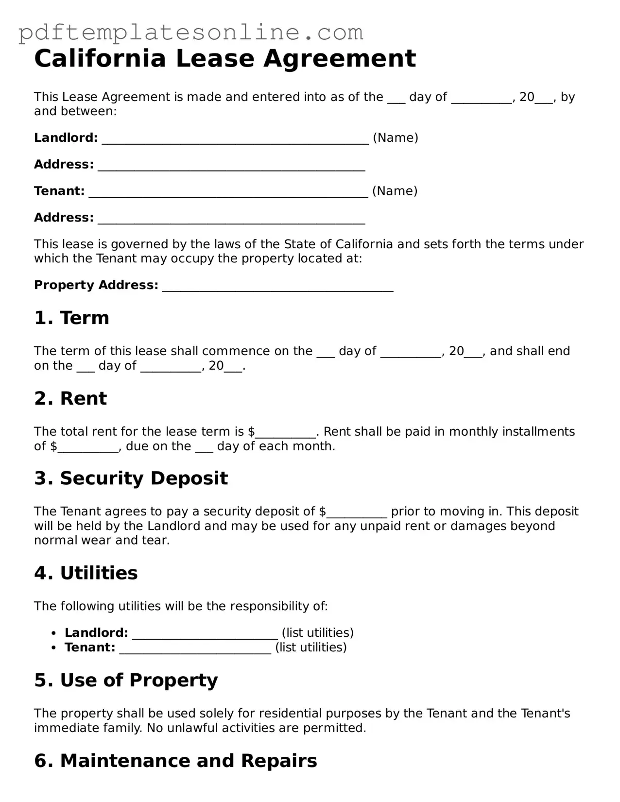 Official California Lease Agreement Document