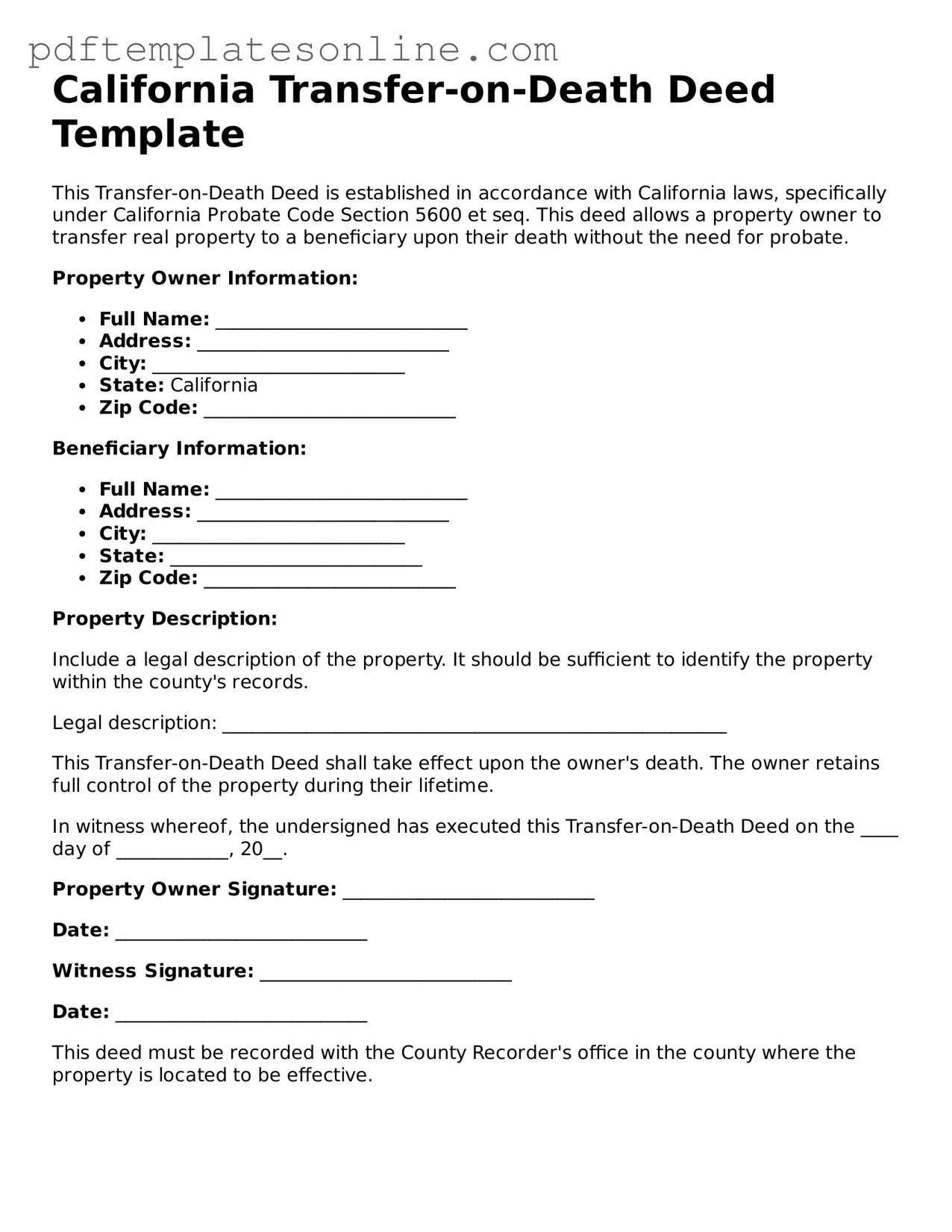 Official California Transfer-on-Death Deed Document