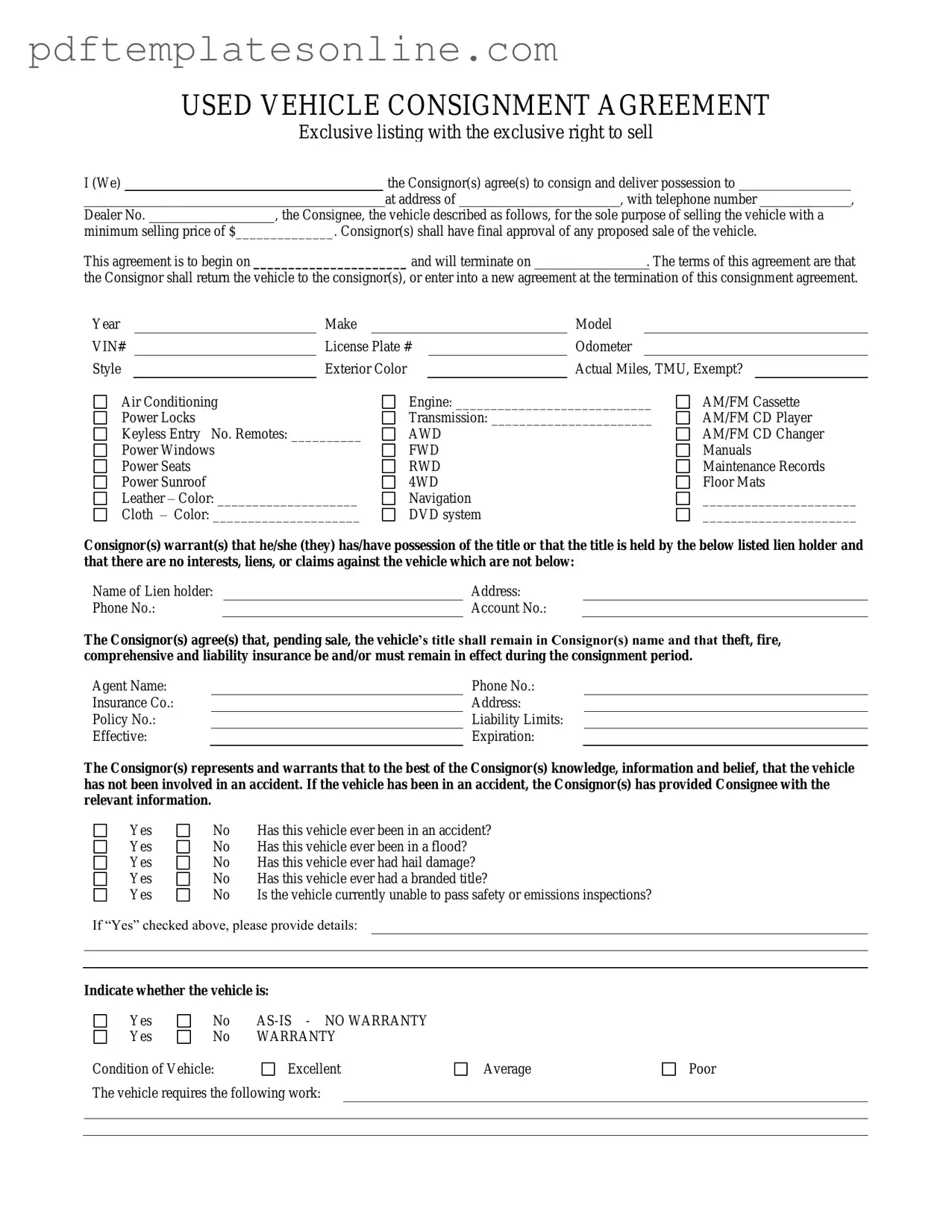 Blank Car Consignment Form