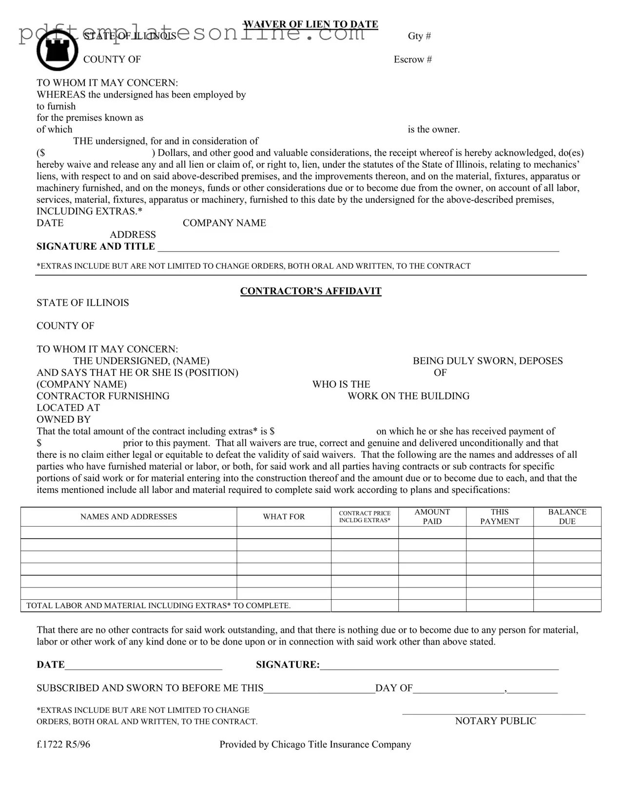 Blank Chicago Title Waiver Format Form