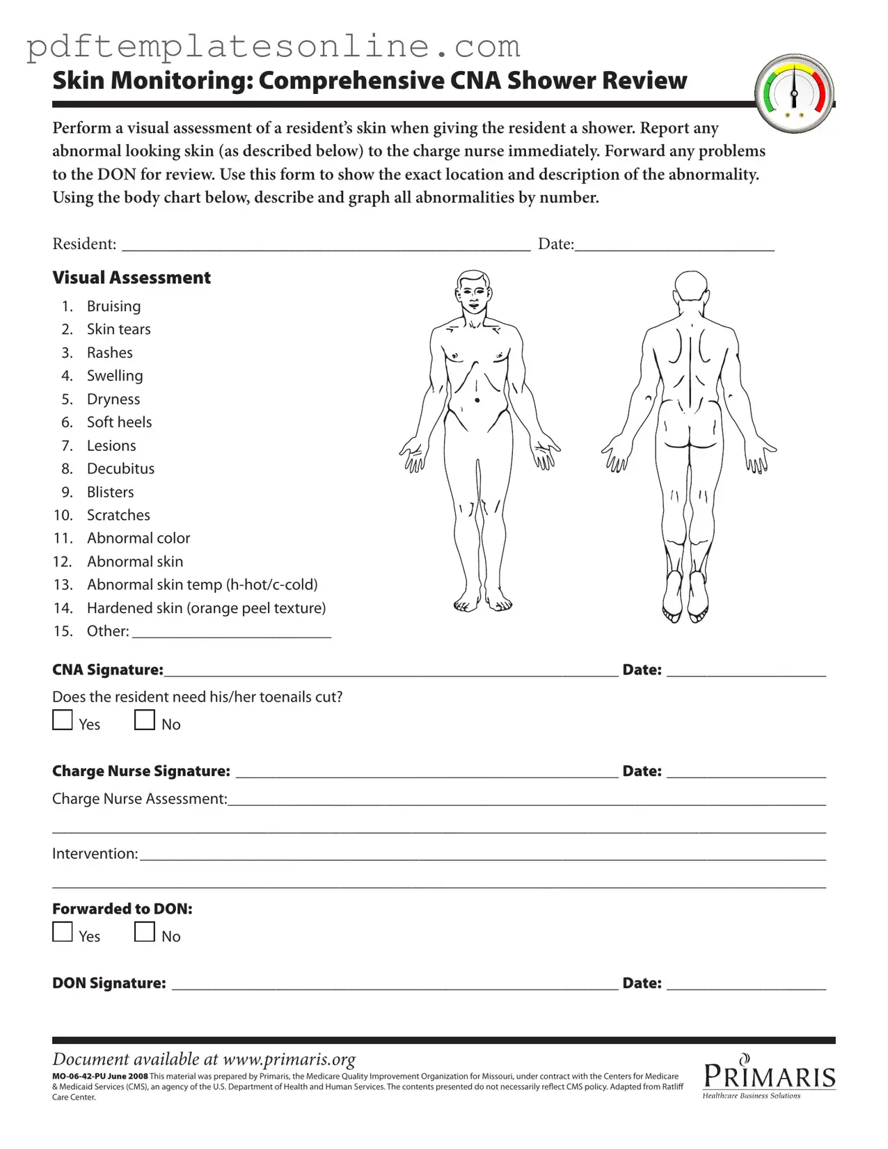 Blank Cna Shower Sheets Form