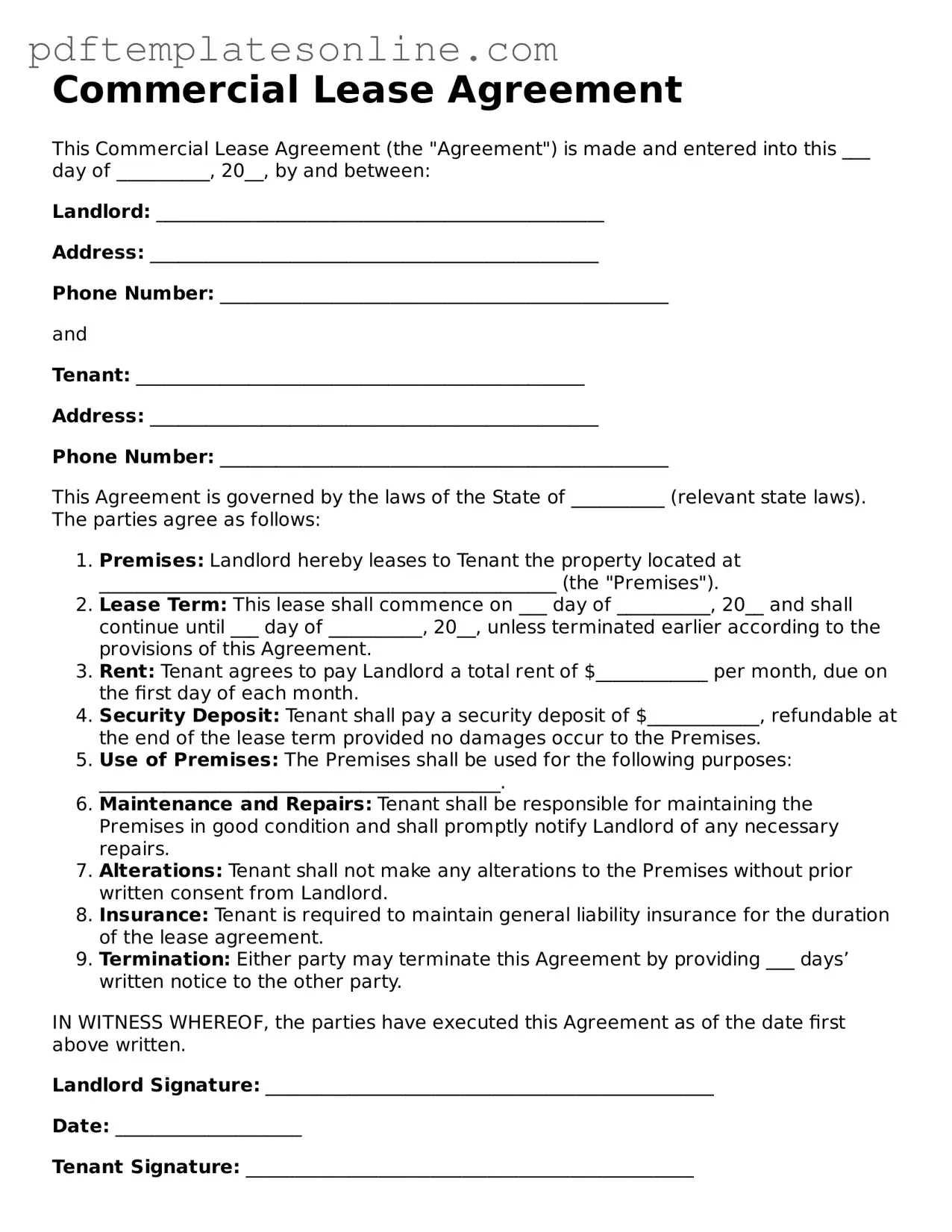 Fillable Commercial Lease Agreement Document