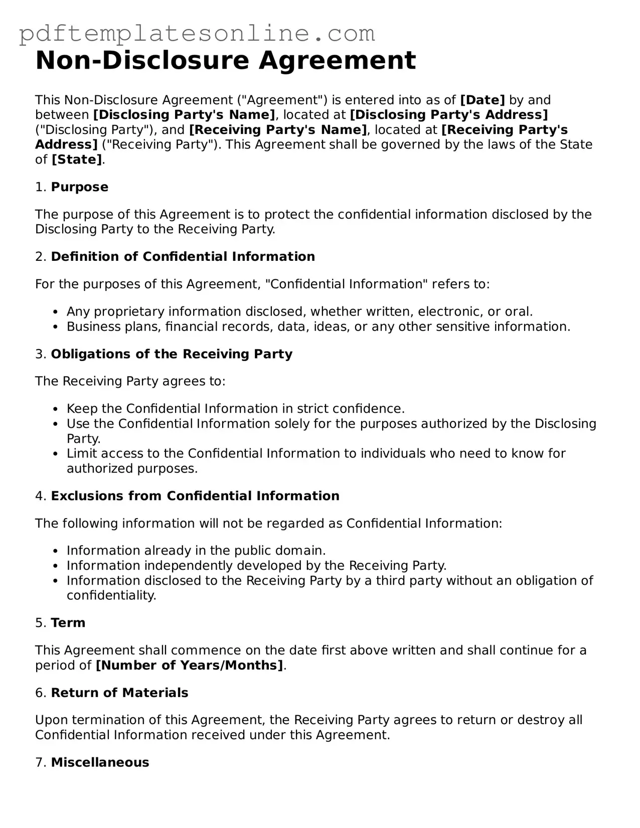 Fillable Non-disclosure Agreement Document