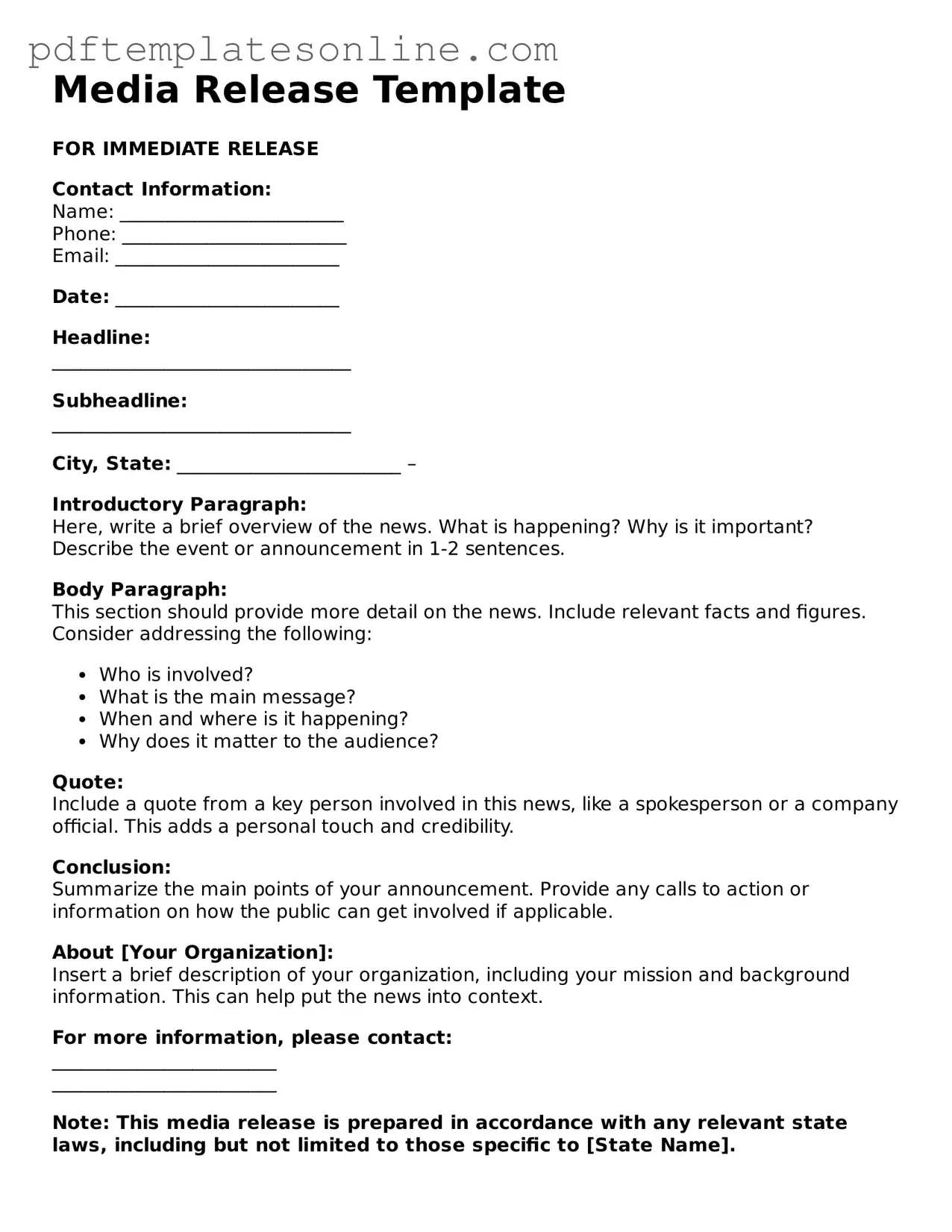Fillable Media Release Document