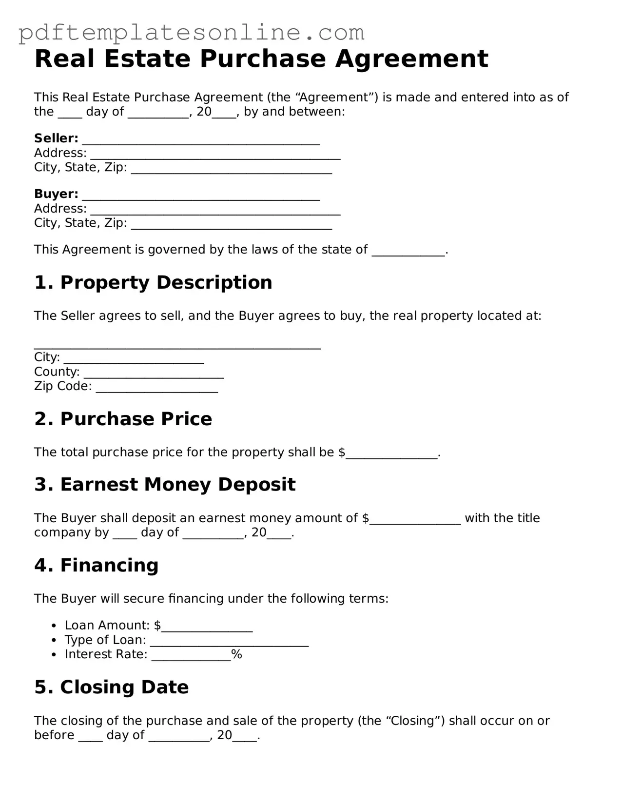 Fillable Real Estate Purchase Agreement Document