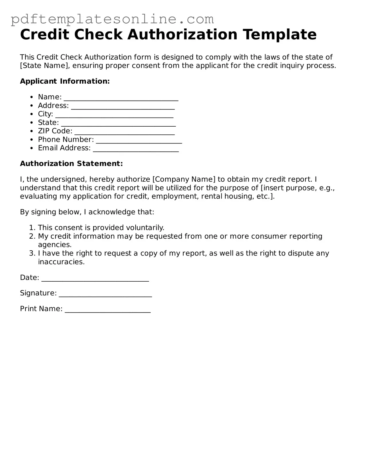 Fillable Credit Check Authorization Document