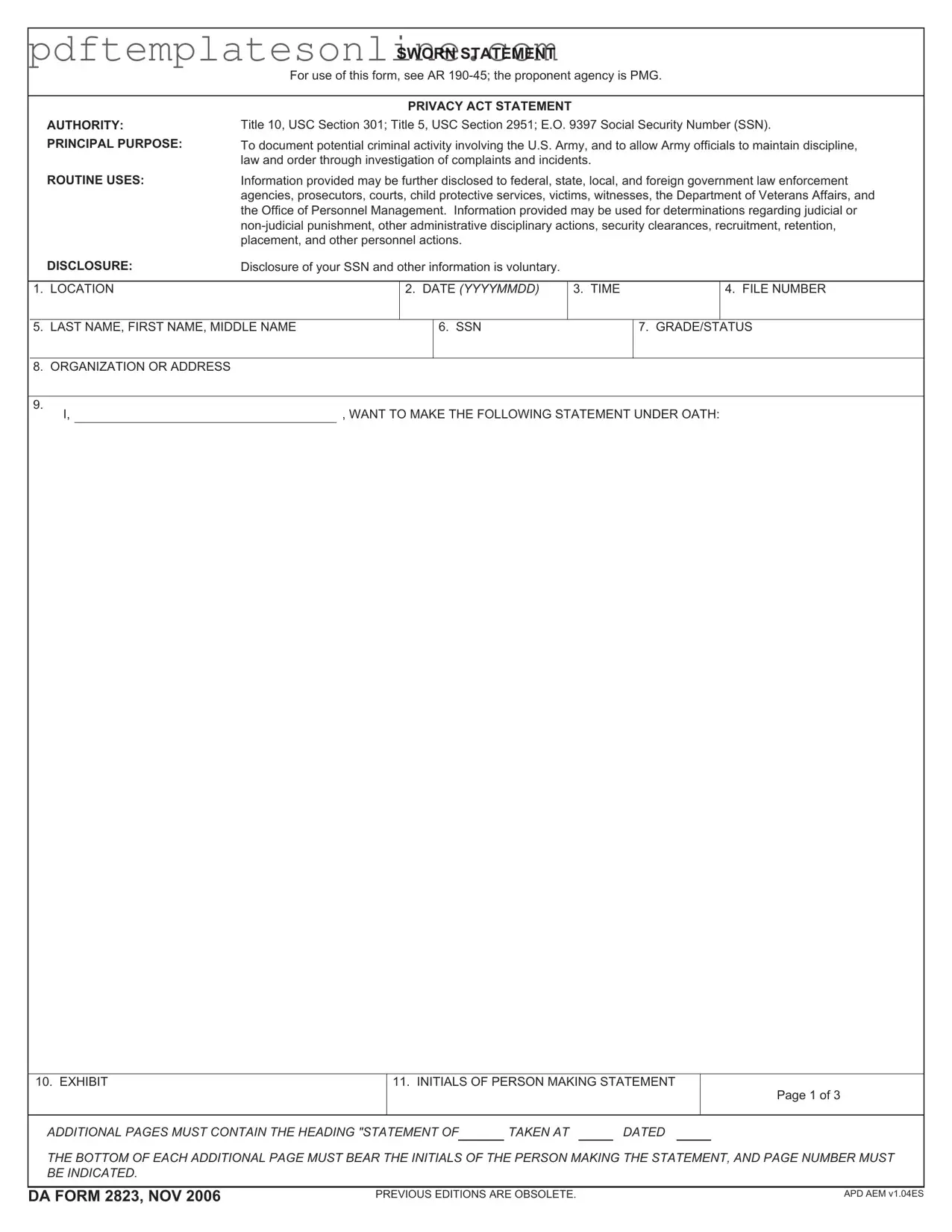 Blank Da 2823 Form
