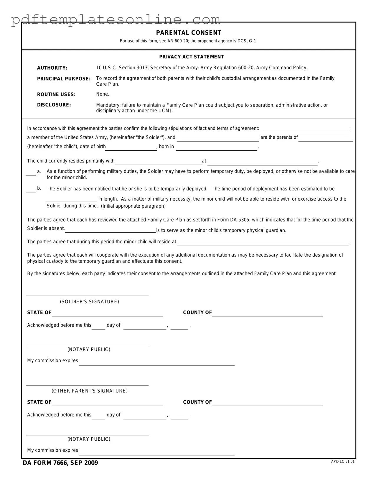Blank DA 7666 Form