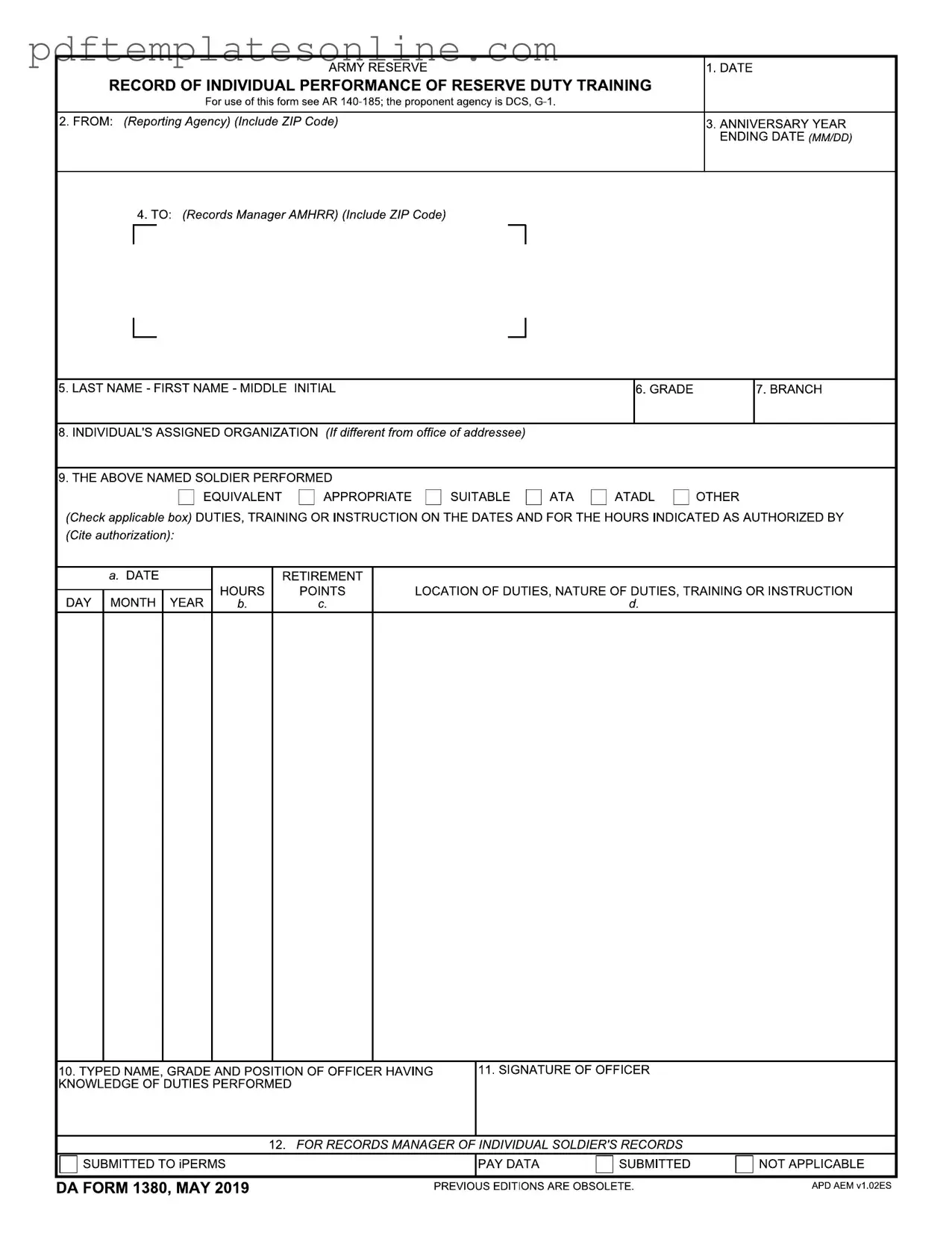 Blank Da 1380 Form