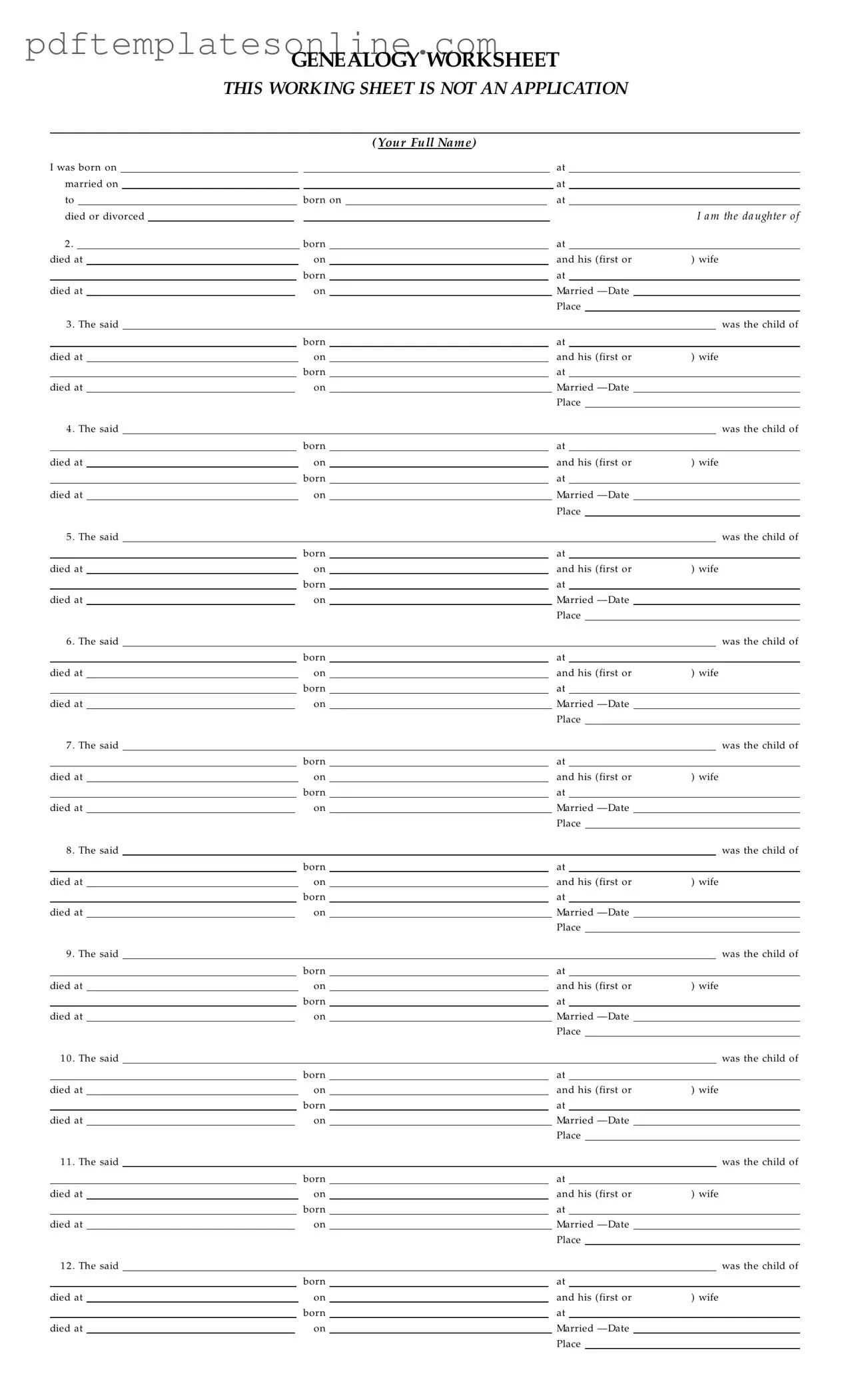 Blank Dar Genealogy Worksheet Form