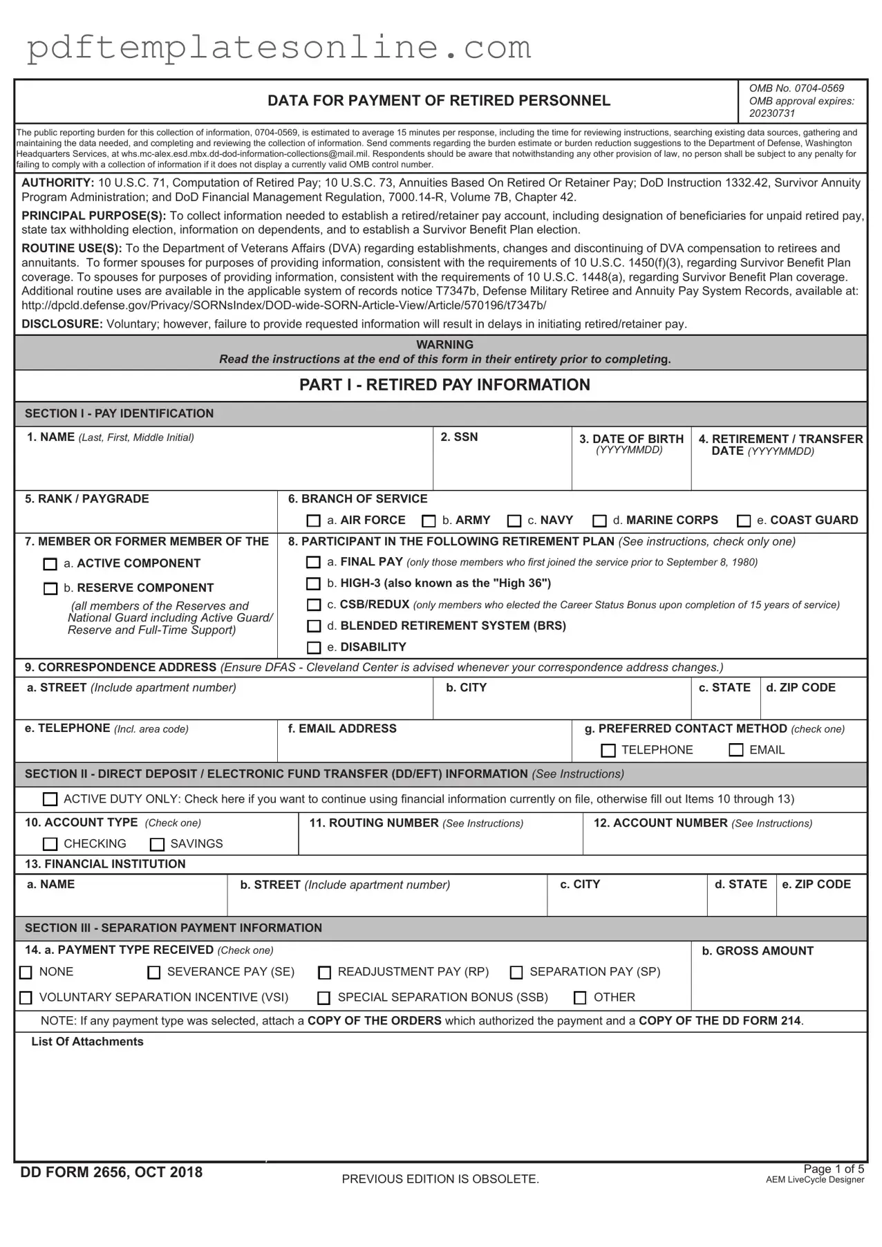 Blank DD 2656 Form