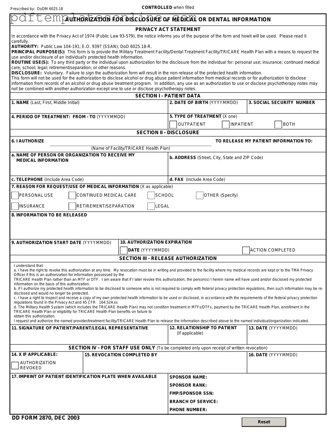 Blank DD 2870 Form