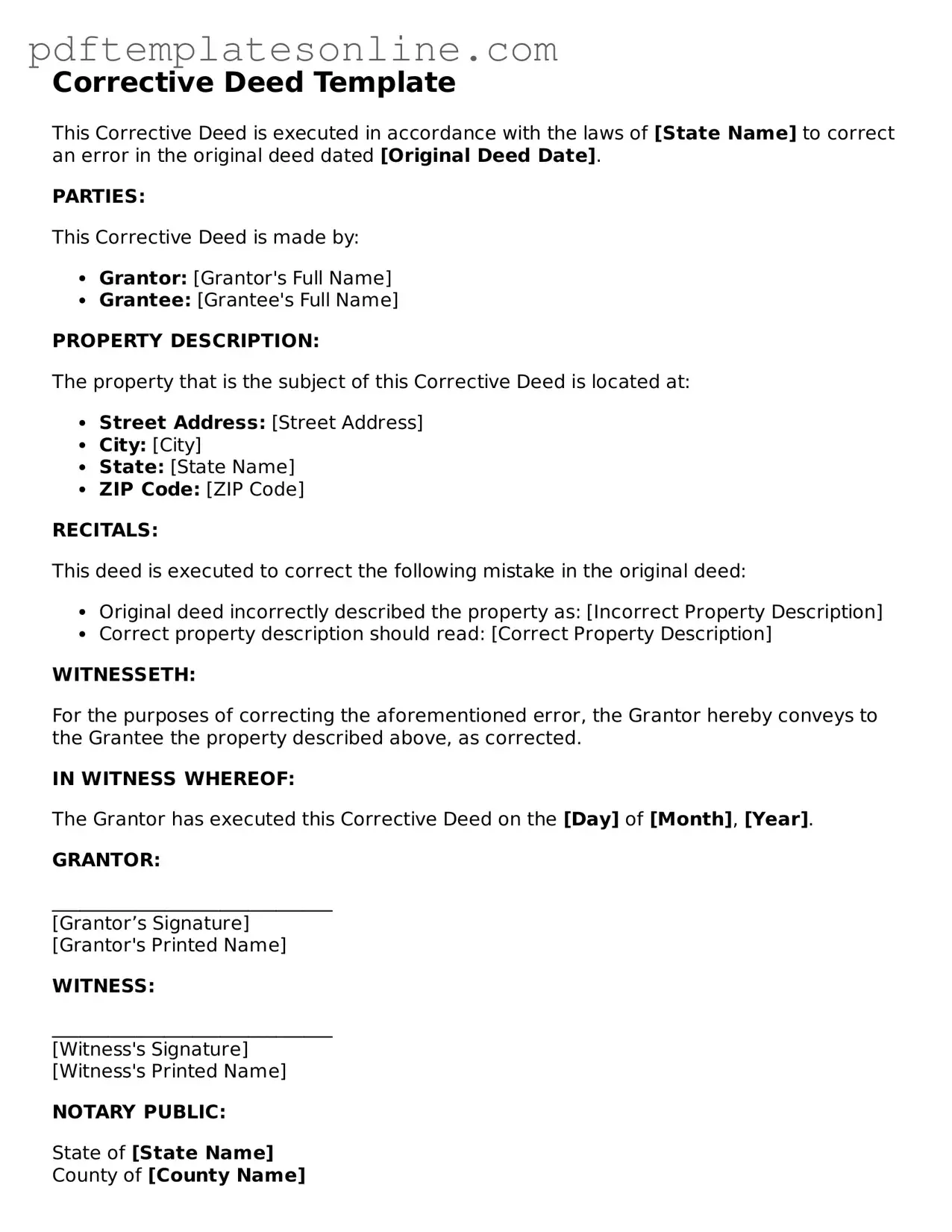Fillable Corrective Deed Document