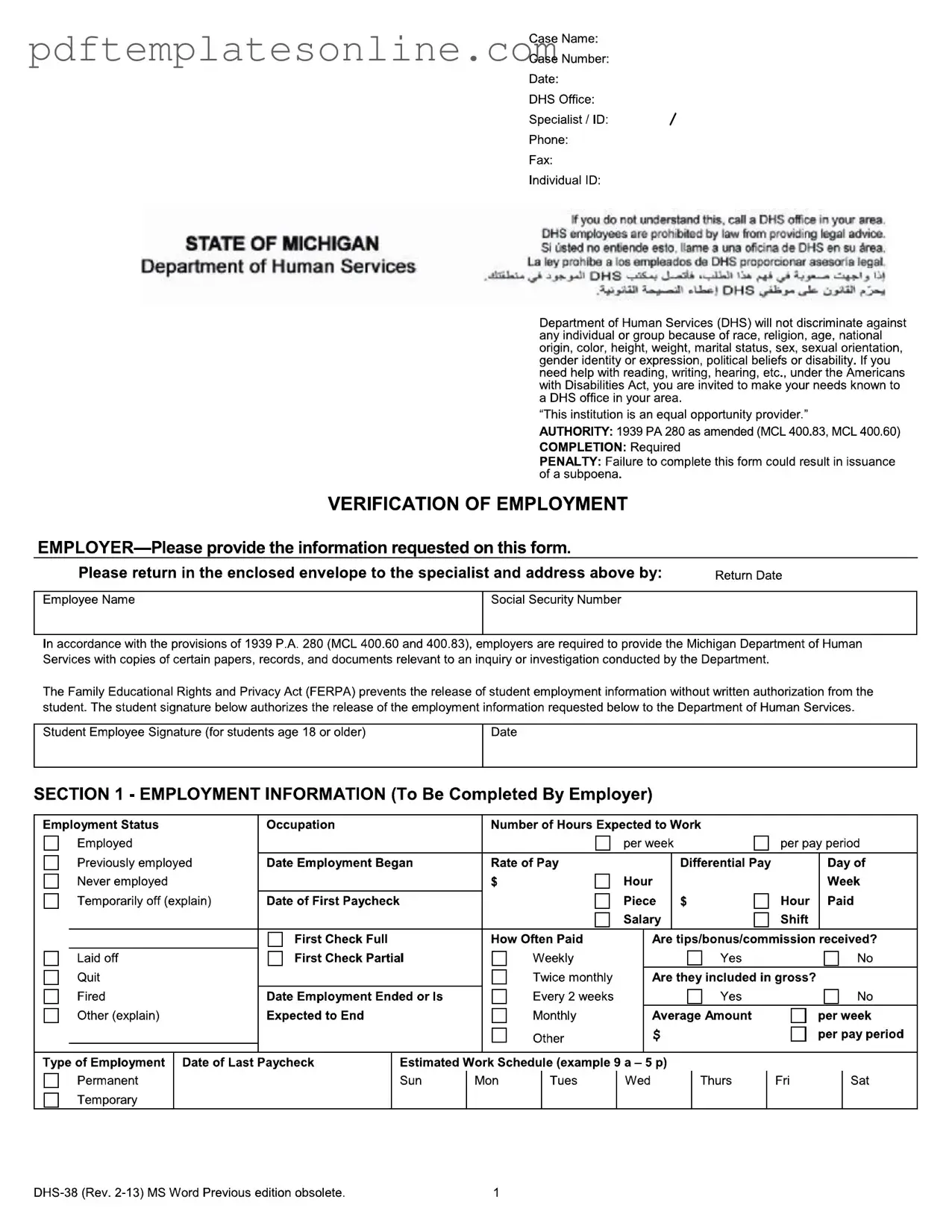 Blank Dhs 38 Form