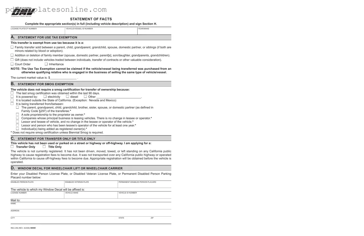 Blank Dmv Reg 256 Form