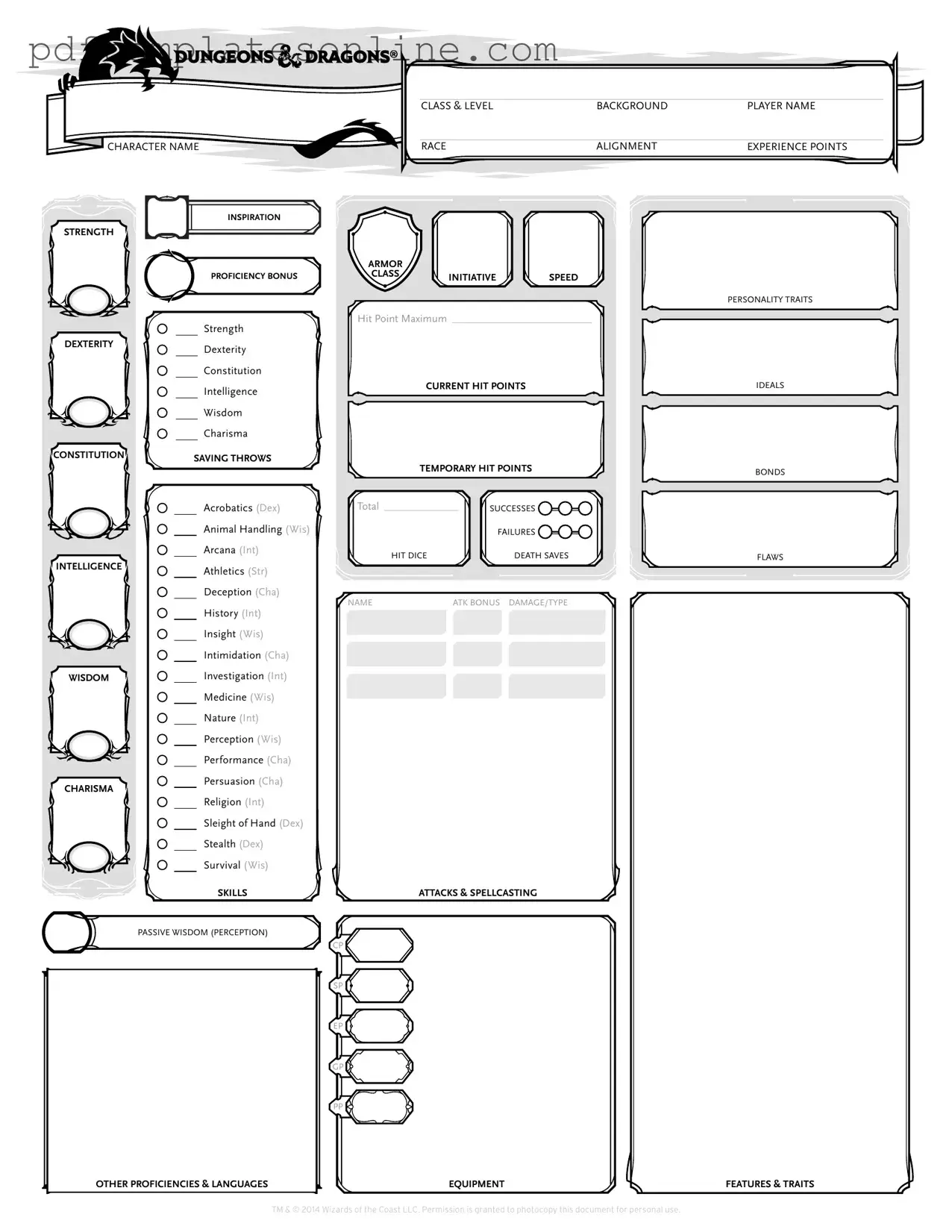 Blank Dnd Character Sheet Form