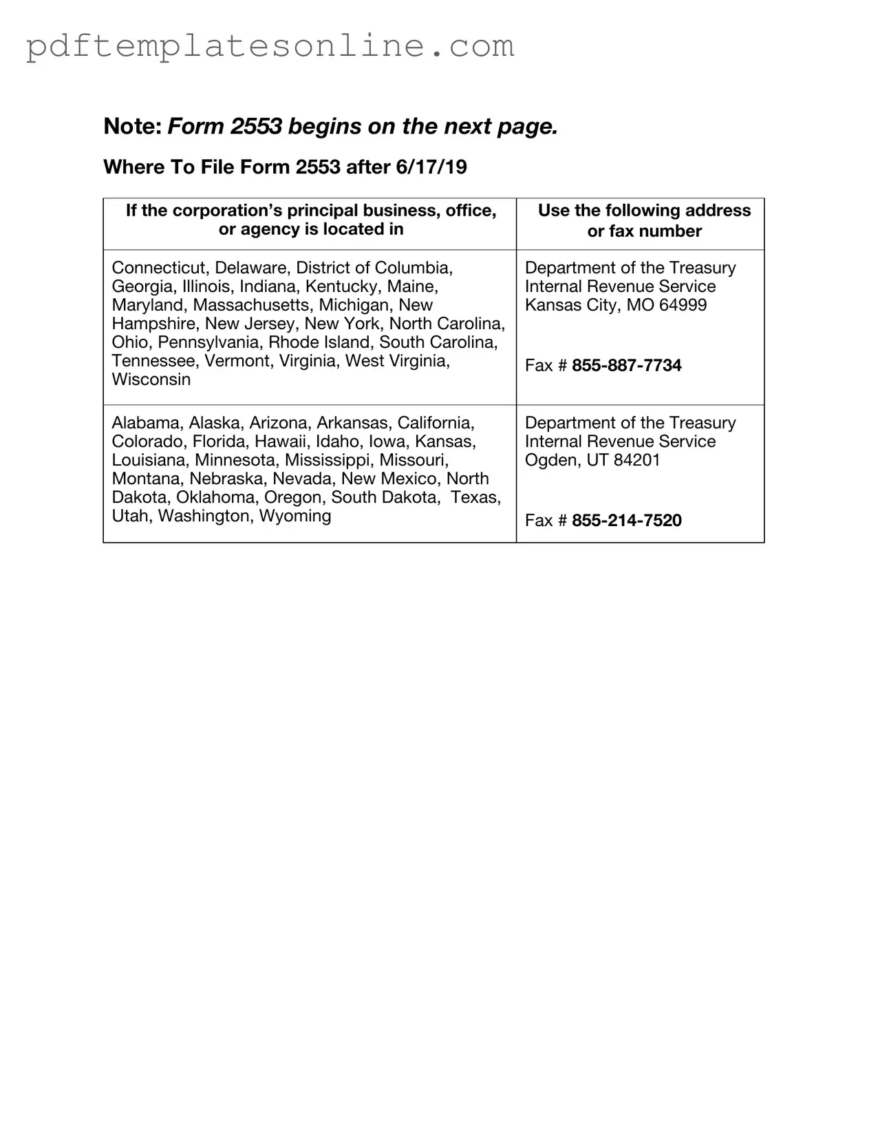 Blank IRS 2553 Form