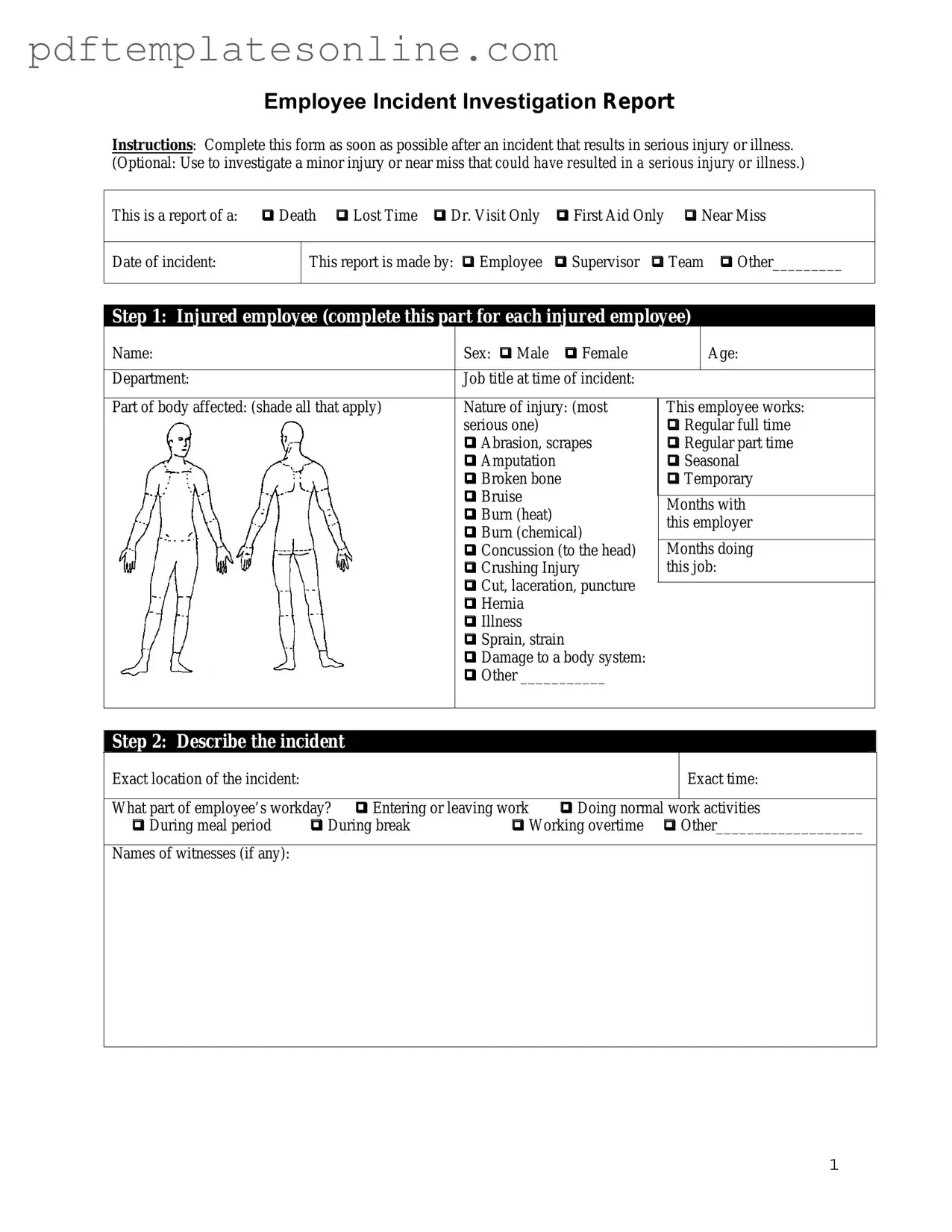 Blank Employee Accident Report Form