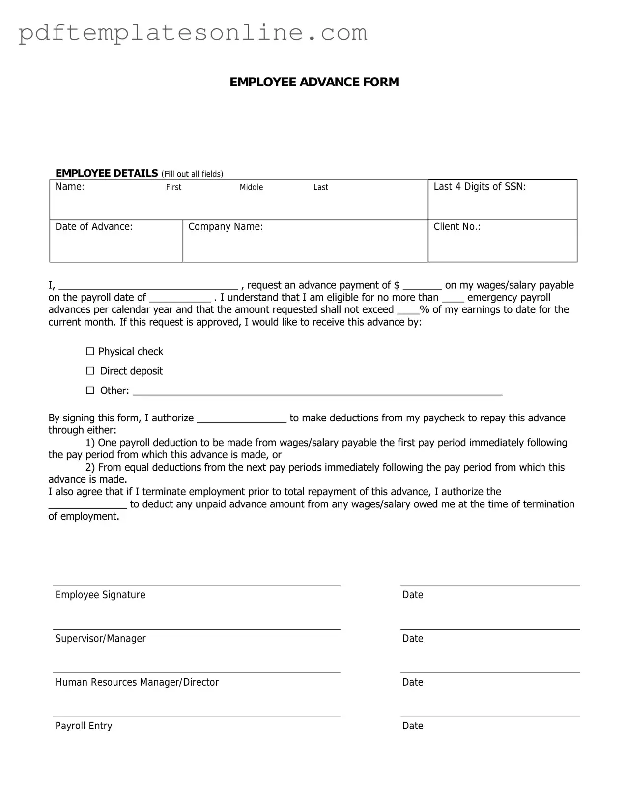 Blank Employee Advance Form