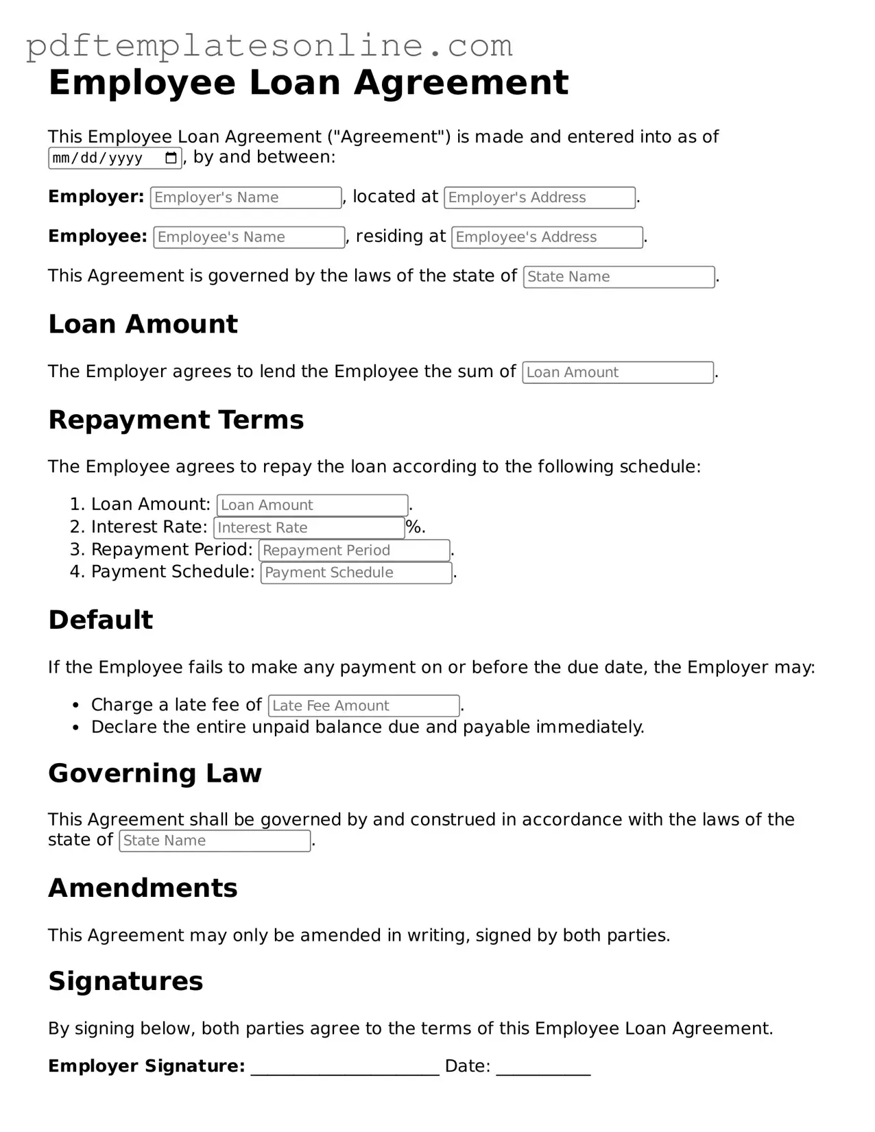 Fillable Employee Loan Agreement Document